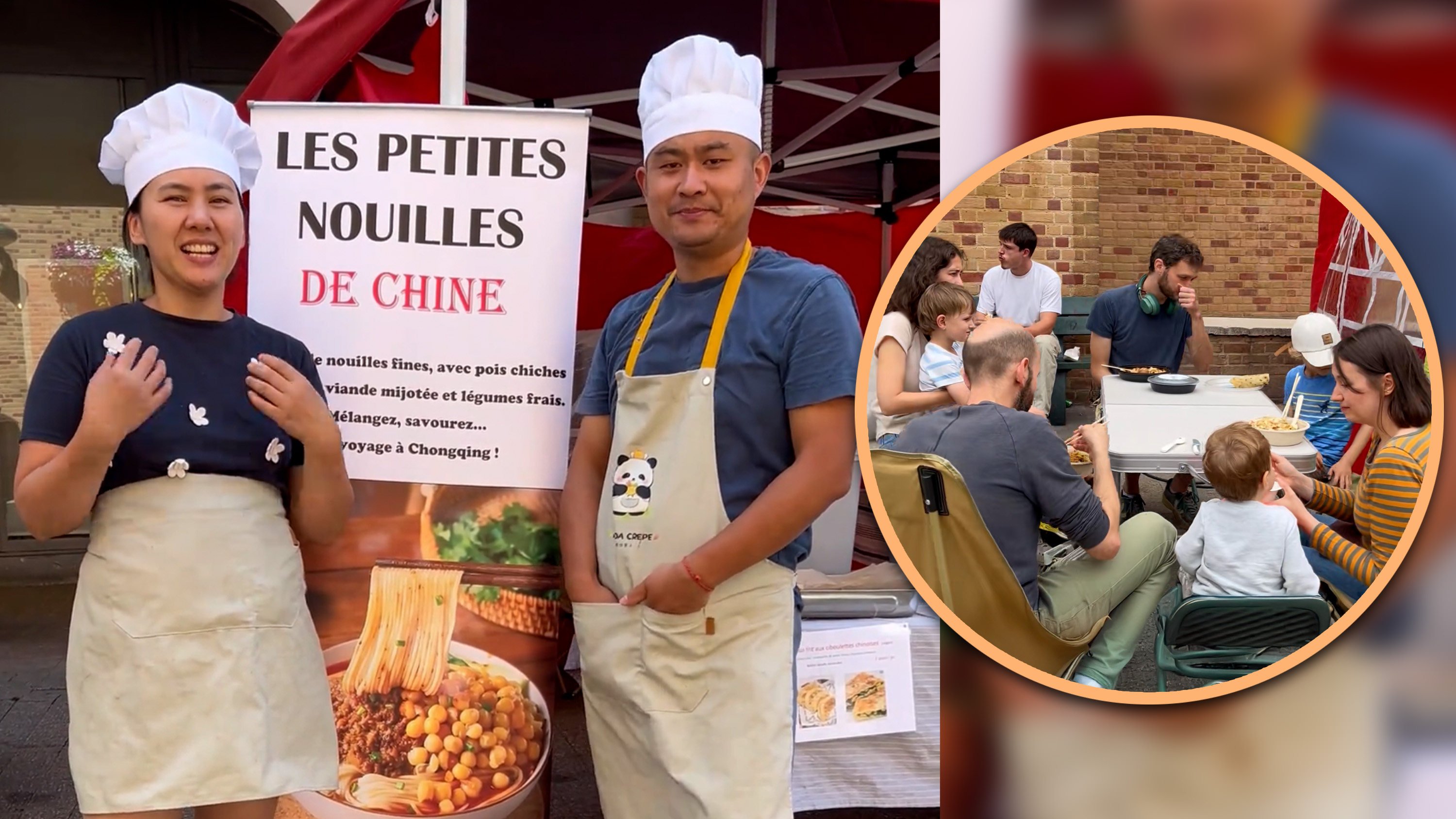 A Chinese PhD student in Belgium is making headlines by running a spicy noodle stall with his wife. Photo: SCMP composite/Douyin