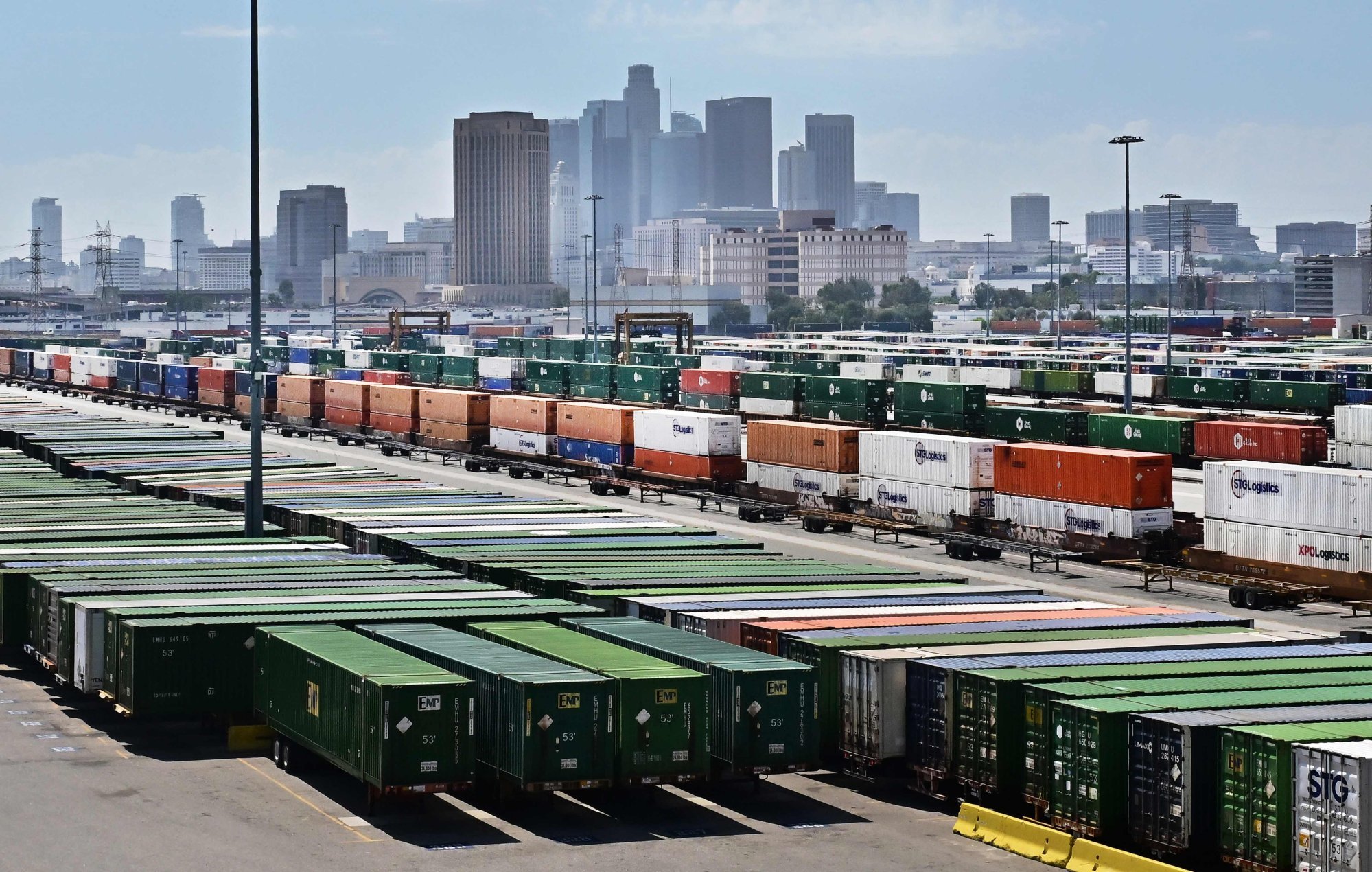Shipping containers are seen at a rail yard in Los Angeles on September 2. Photo: AFP