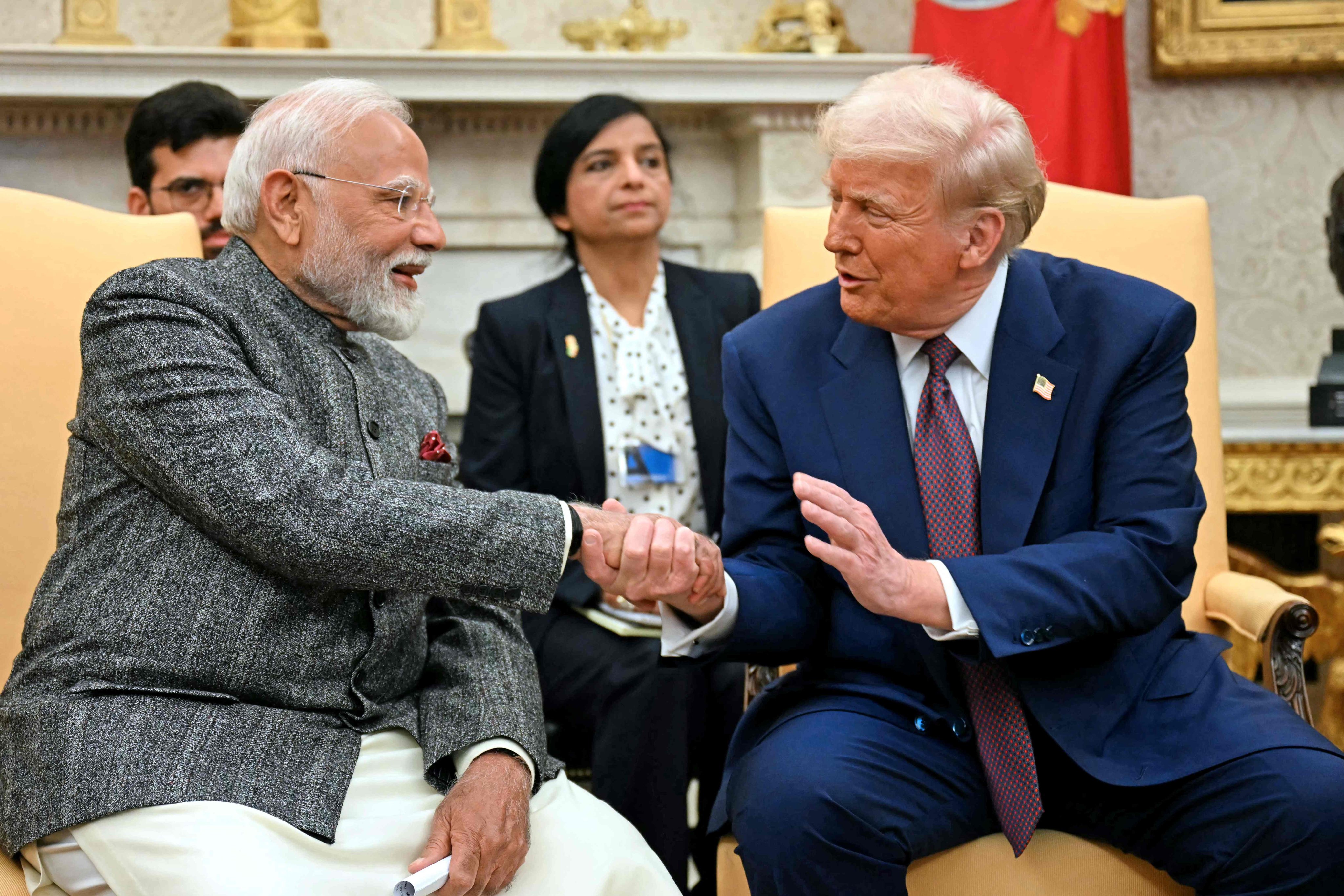 US President Donald Trump meets Indian Prime Minister Narendra Modi in the White House in Washington in February. The US and India are holding trade talks after Washington recently imposed a 50 per cent tariff on Indian imports. Photo: AFP