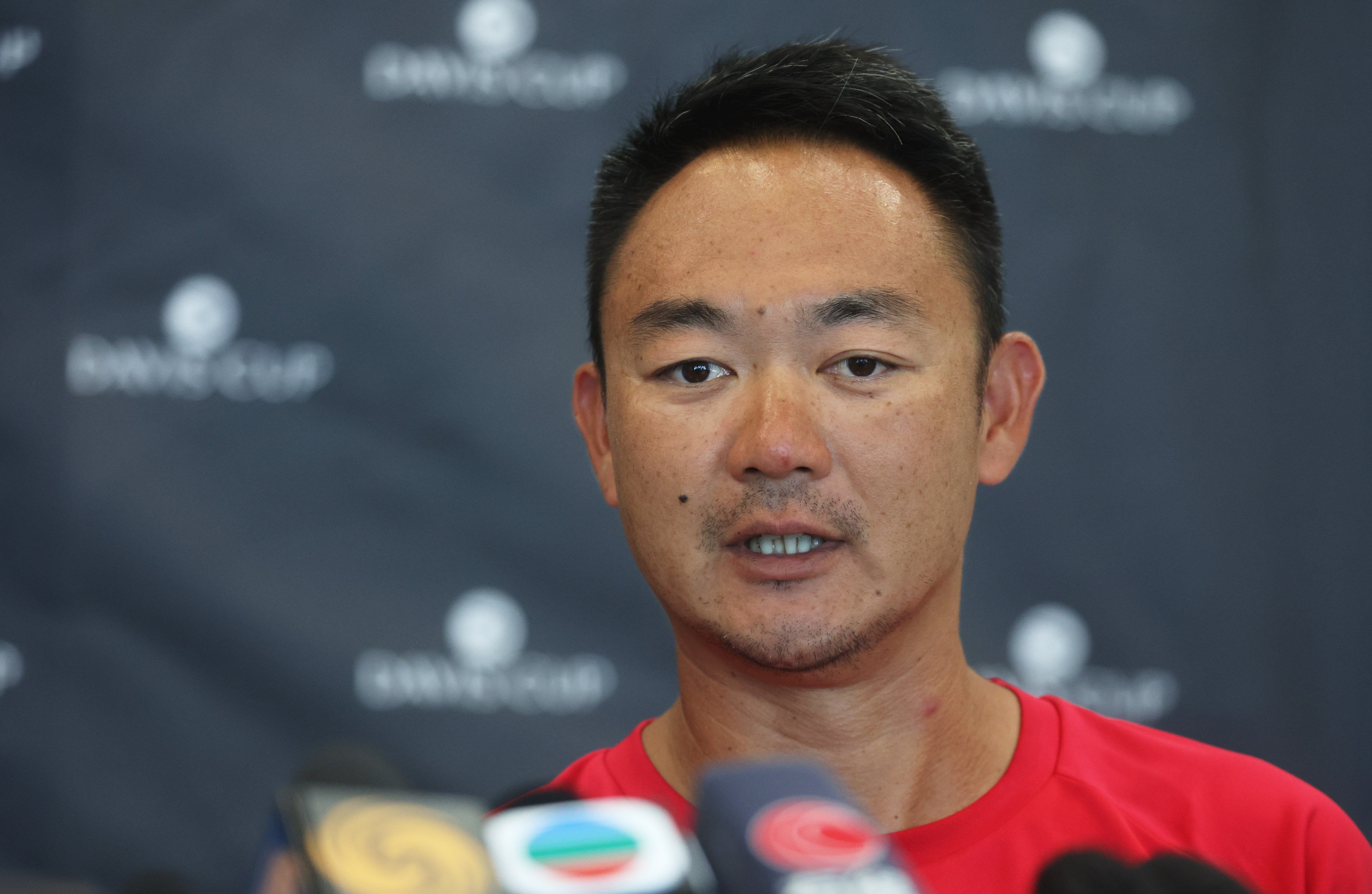 Yu Hiu-tung, Hong Kong Davis Cup captain, attends a press conference of Davis Cup at Victoria Park. Photo: Edmond So
