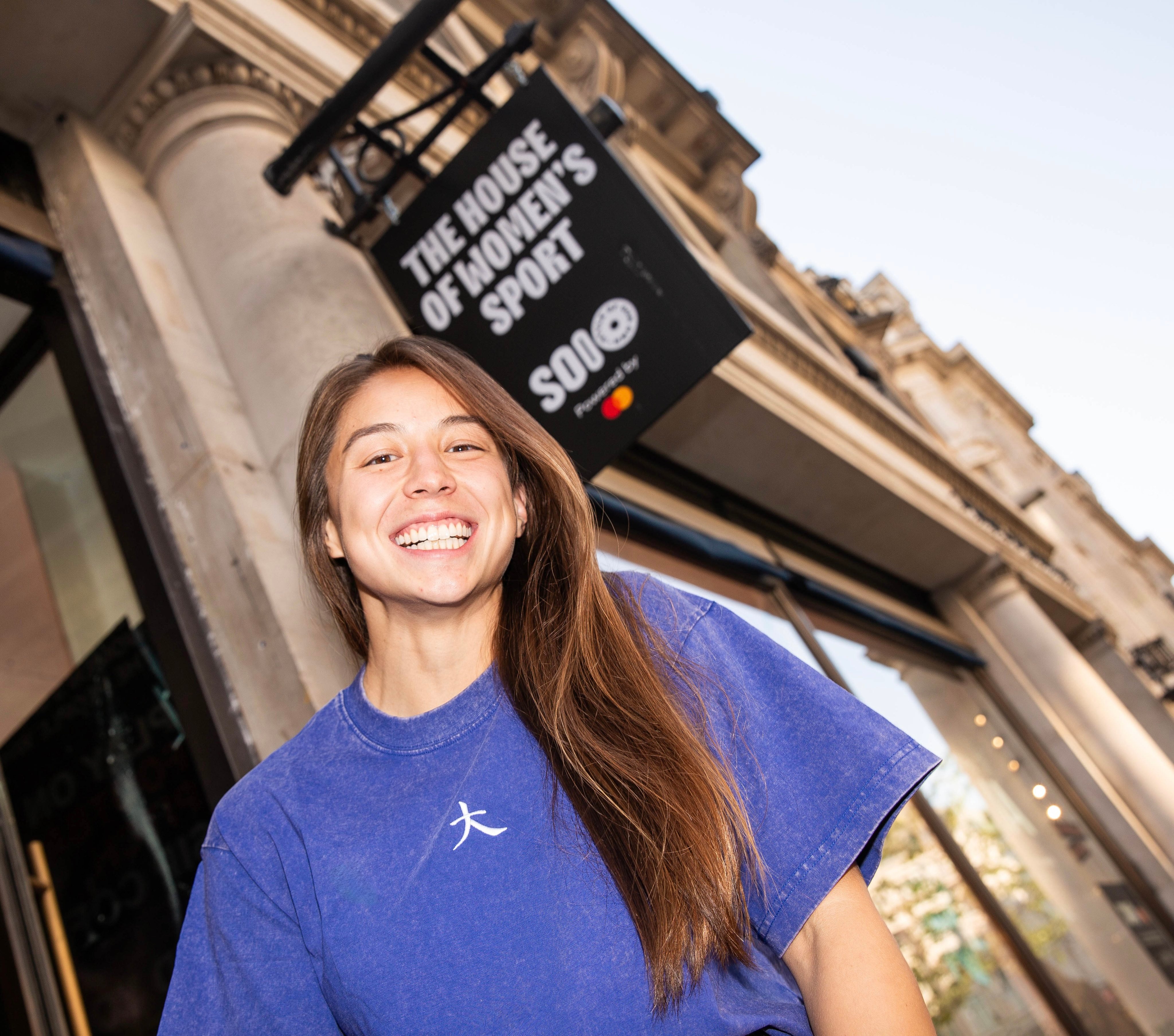 Sofie Fella wearing a T-shirt from her Big Collection outside The Home of Women’s Sport store in London. Photo: Sofie Fella