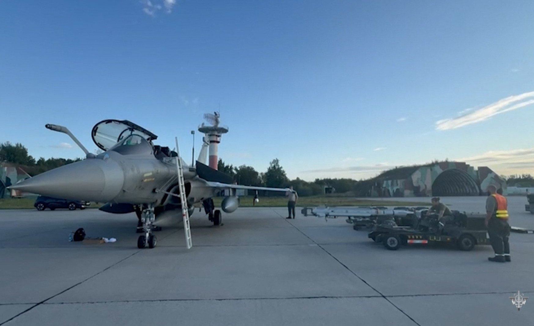 A video grab on Saturday from images provided by France shows a French fighter jet in an unspecified location in Poland, part of a Nato operation to strengthen the defence of Polish airspace following an intrusion by Russian drones. Photo: via AFP