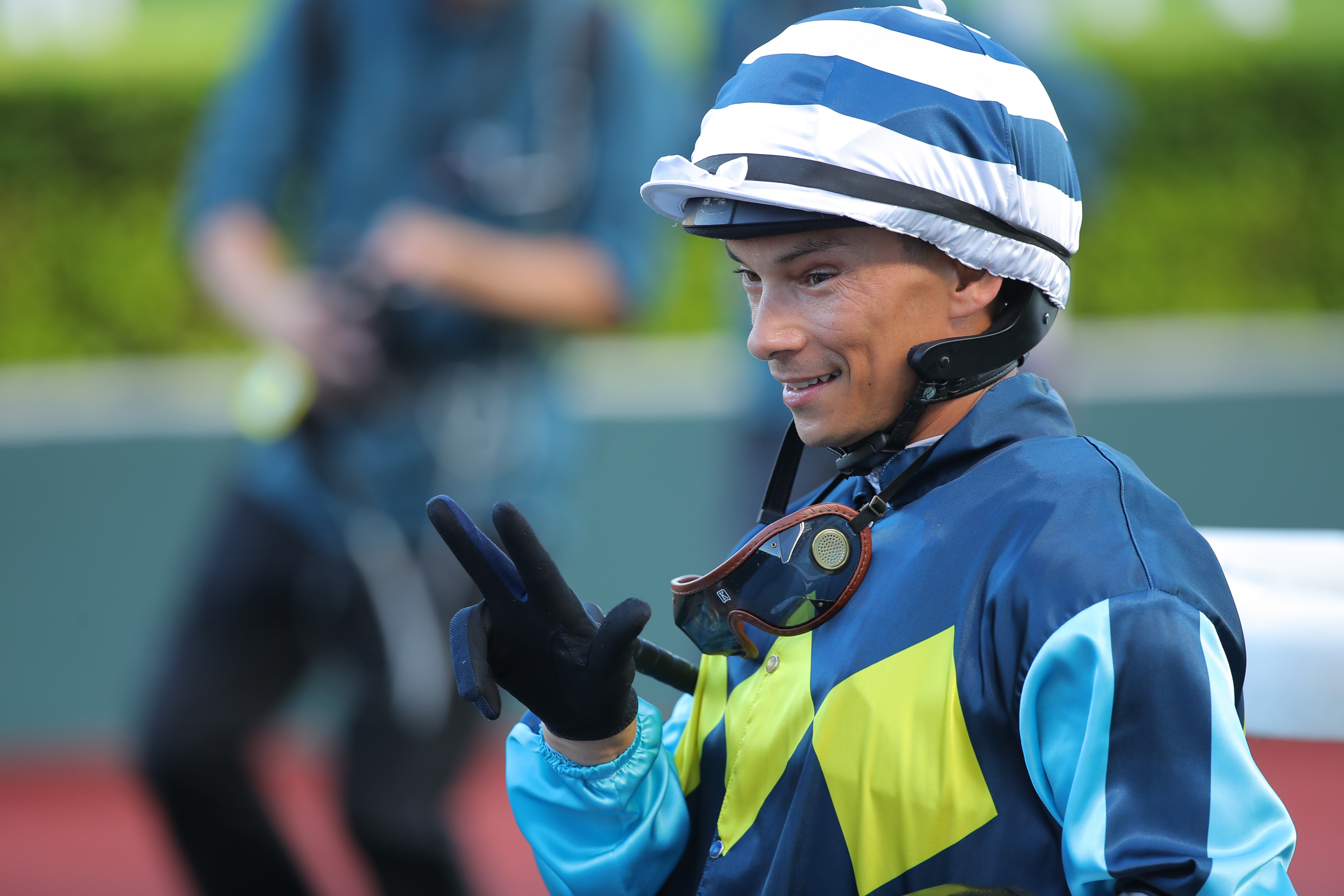 Alexis Badel celebrates his treble at Sha Tin on Sunday. Photos: Kenneth Chan