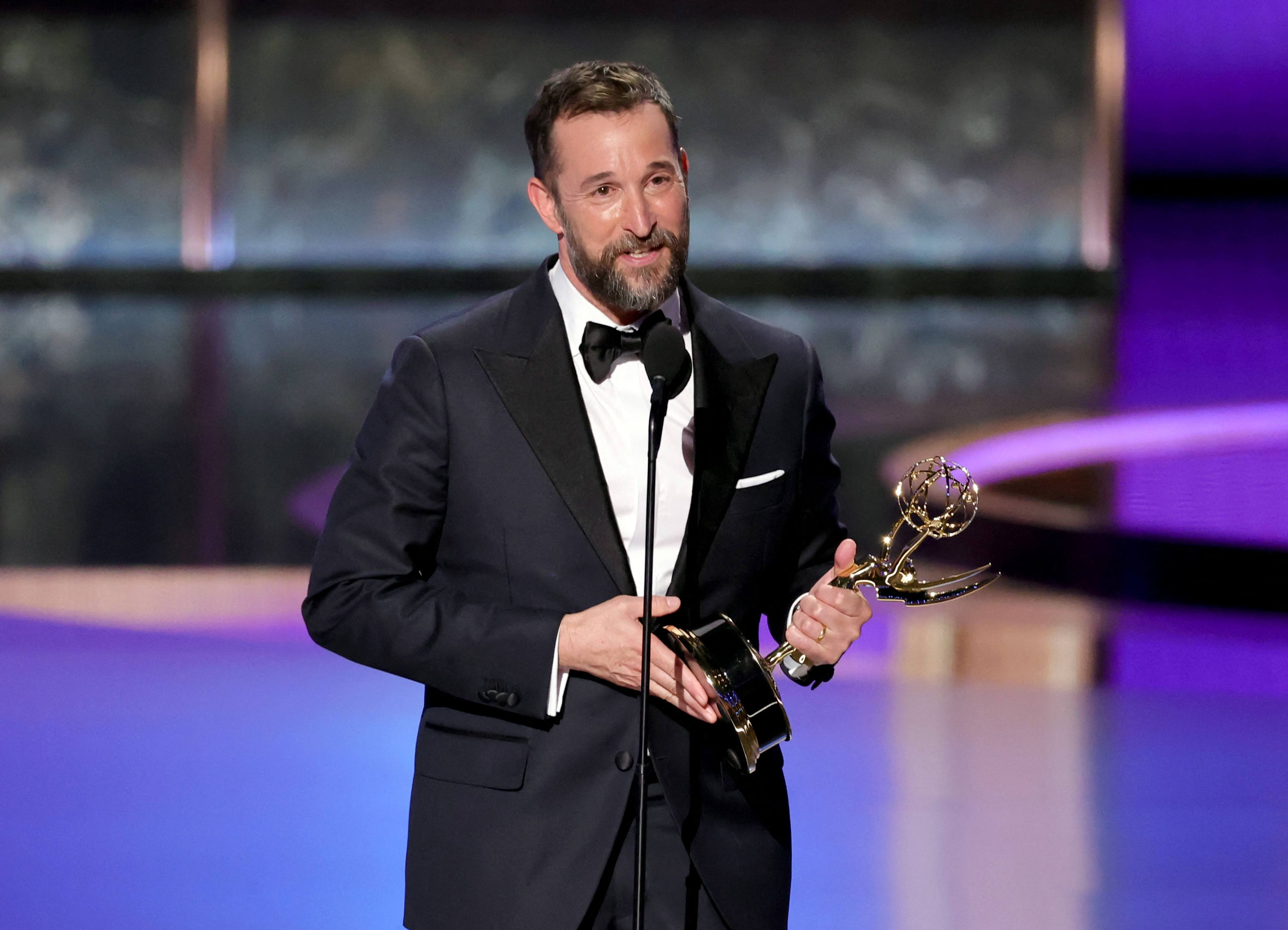 Noah Wyle holds his Emmy for best actor in a drama for The Pitt at the 2025 Emmy Awards at the Peacock Theatre on September 14, 2025 in Los Angeles, California. Photo: Getty Images via AFP