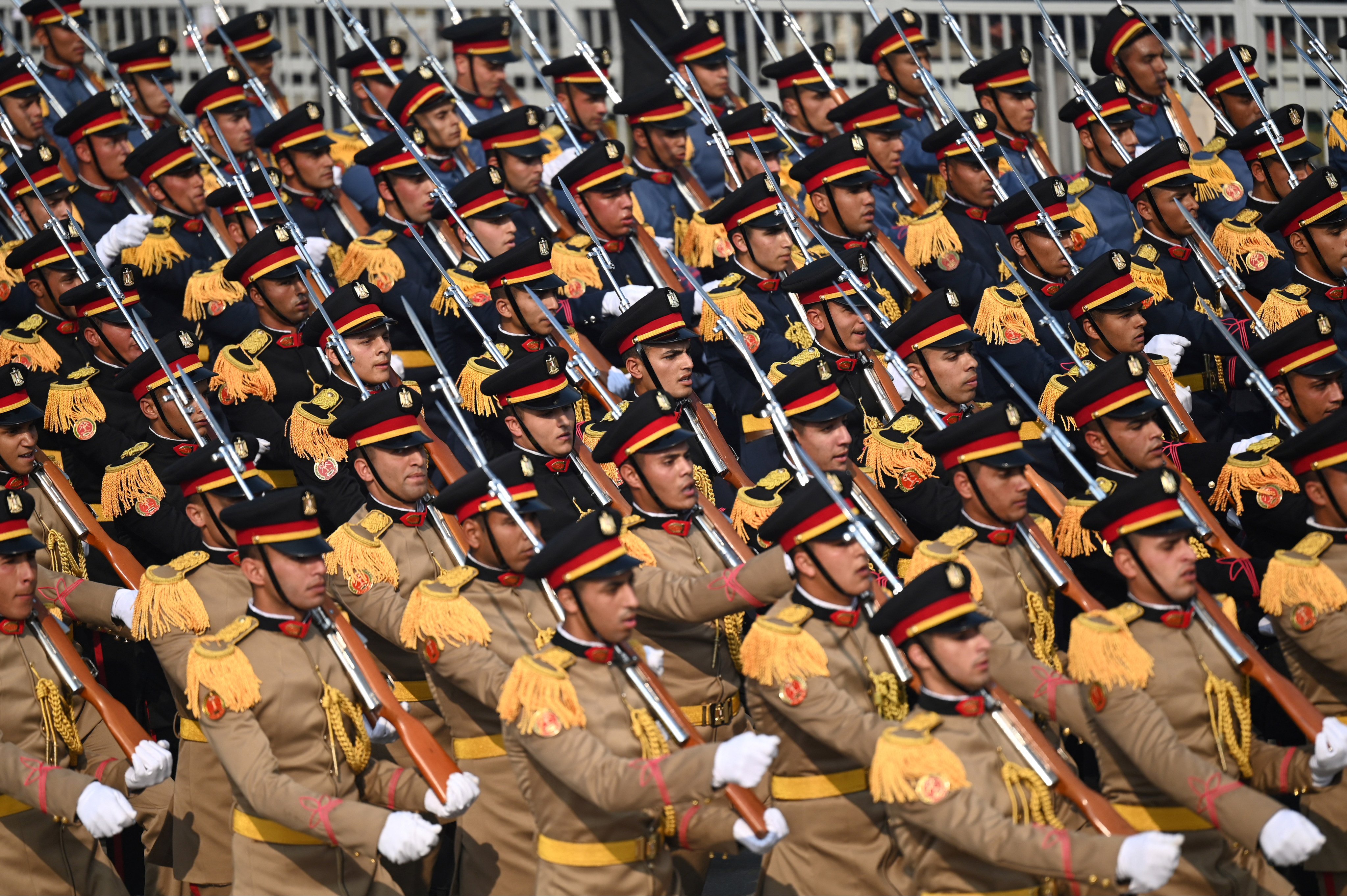 Egyptian soldiers march in a parade. Egypt commands the Arab world’s largest army. Photo: AFP