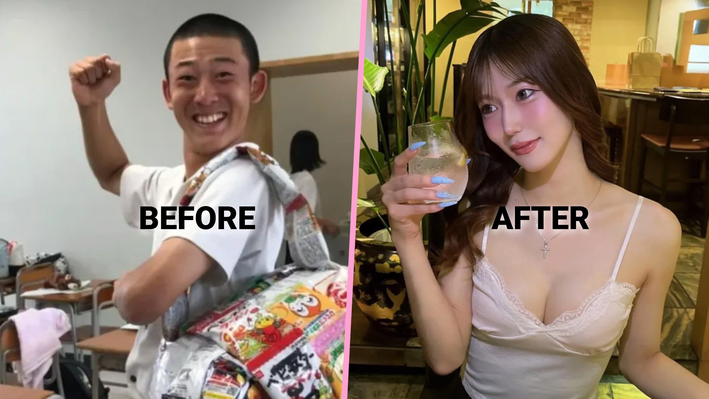 A 22-year-old Japanese transgender woman has gained online attention for her journey from a secondary school baseball player to a nightclub hostess. Photo: SCMP composite/TikTok