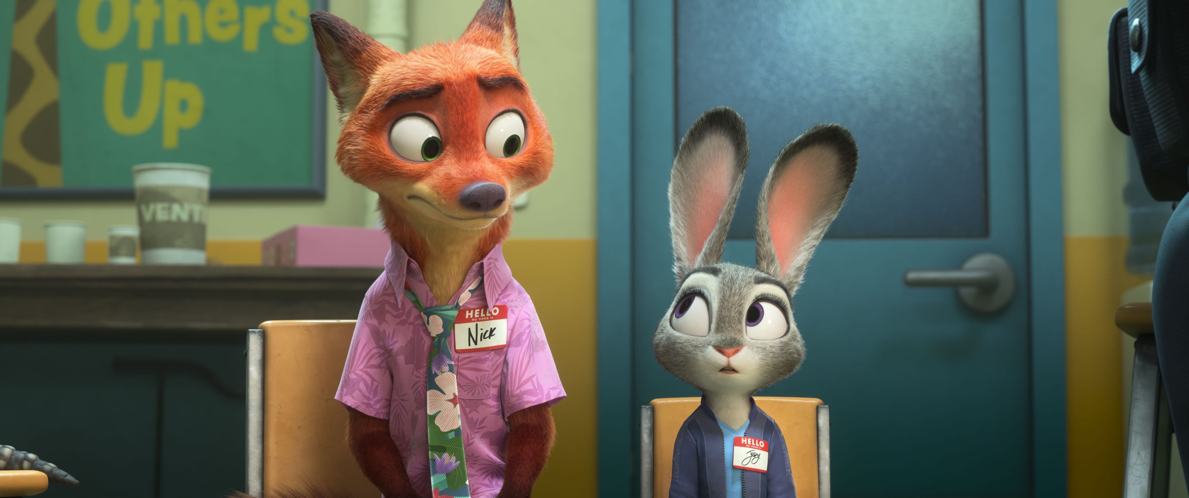 Nick Wilde (left, voiced by Jason Bateman) and Judy Hopps (Ginnifer Goodwin) in a still from Zootopia 2. Photo: Disney Enterprises, Inc.
