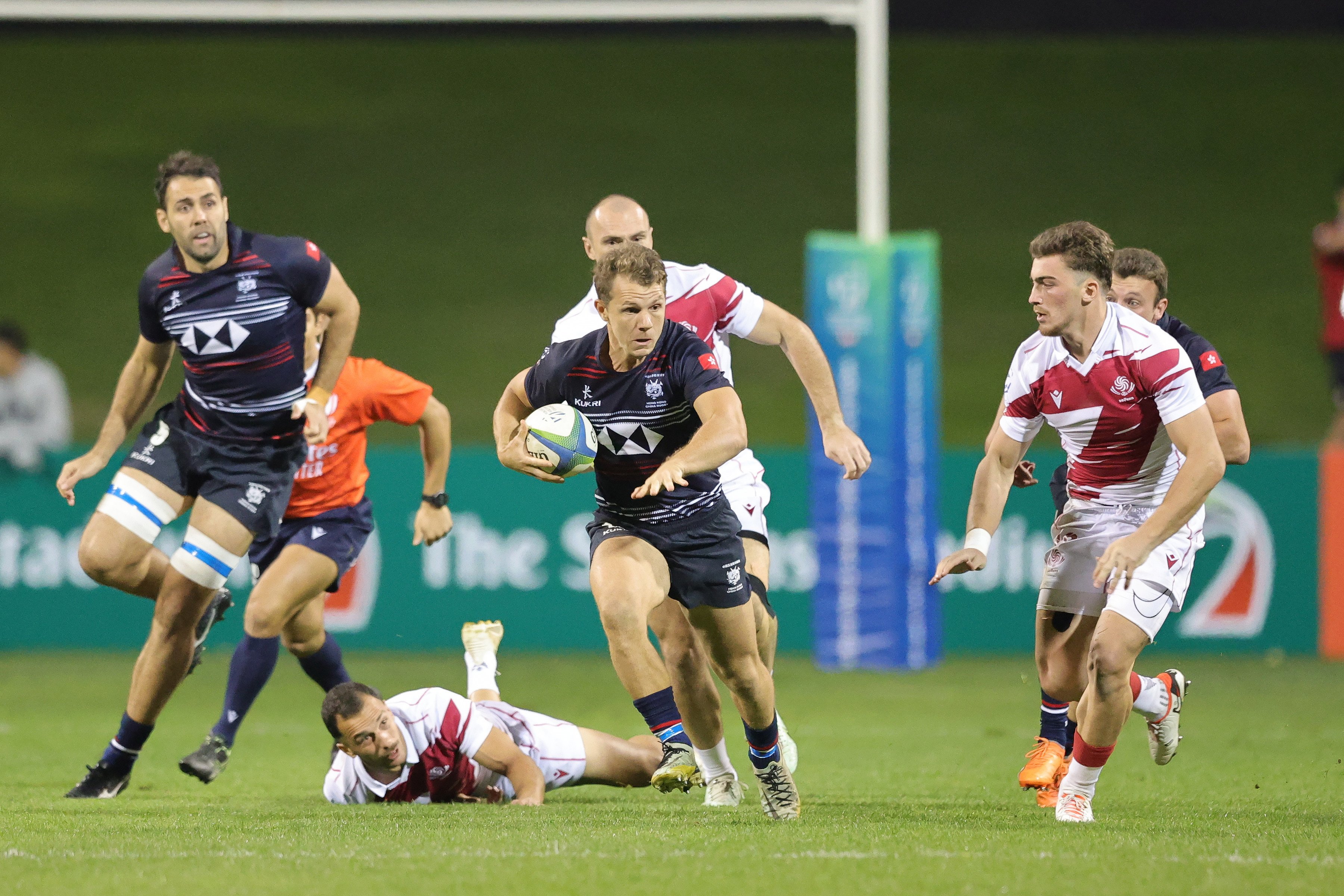 Seb Brien on the charge for Hong Kong in Dubai during last year’s Challenger Series. Photo: World Rugby