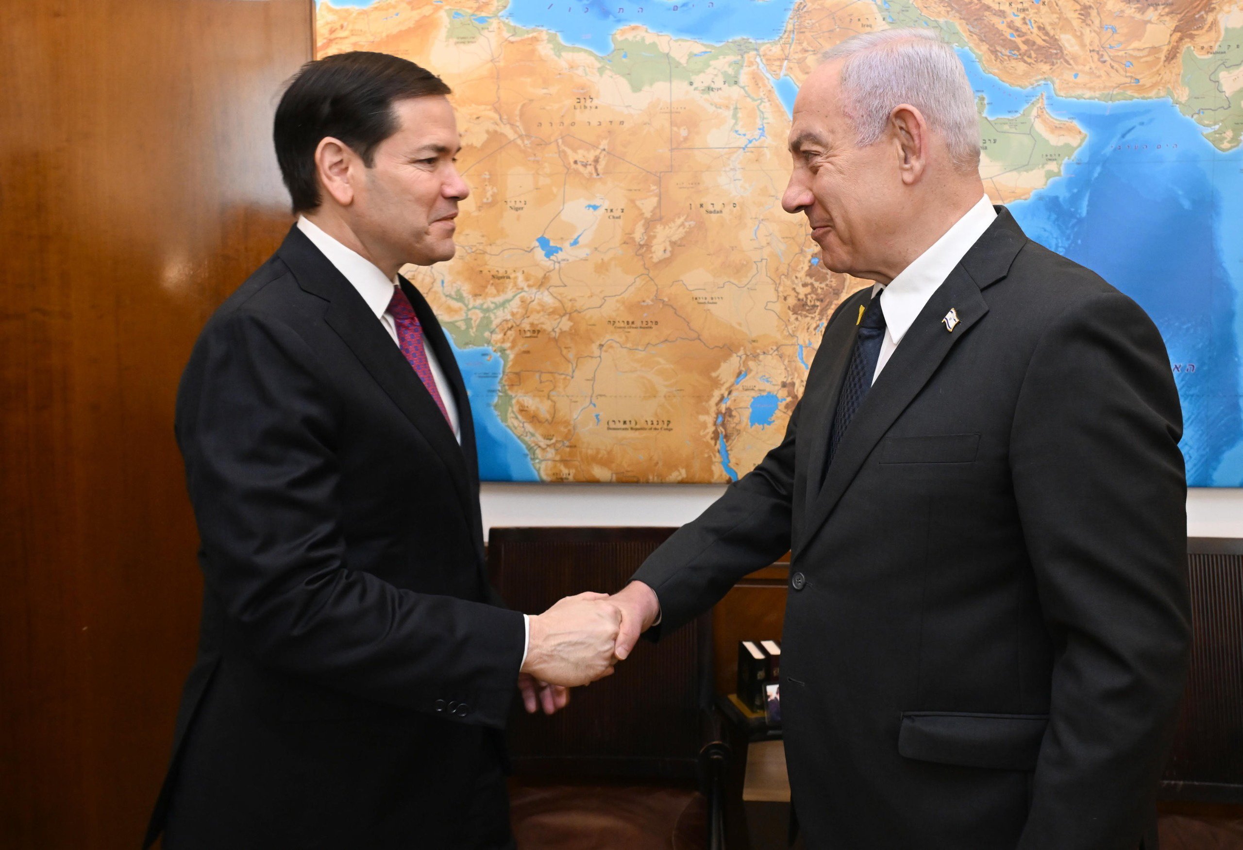 Israeli Prime Minister Benjamin Netanyahu and US Secretary of State Marco Rubio (left) speak during their meeting in Jerusalem on Monday. Photo: Israel’s Government Press Office/EPA