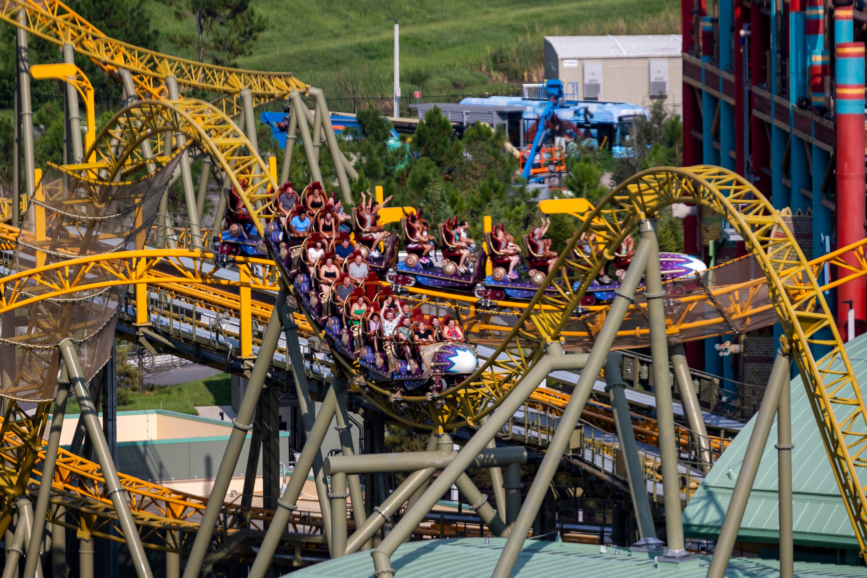 Theme park guests ride Stardust Racers within Celestial Park at Universal Epic Universe in Florida. Photo: TNS