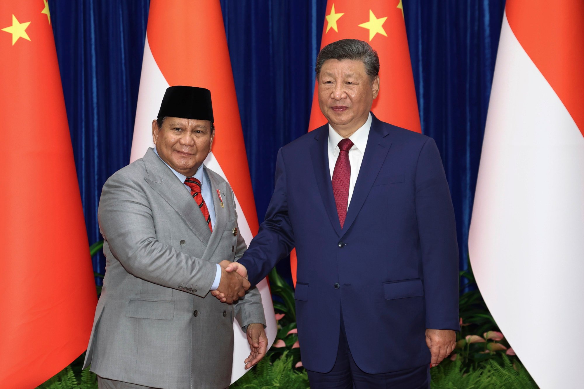 Indonesian President Prabowo Subianto (left) meets Chinese leader Xi Jinping at the Great Hall of the People after attending the military parade. Photo: Xinhua via AP