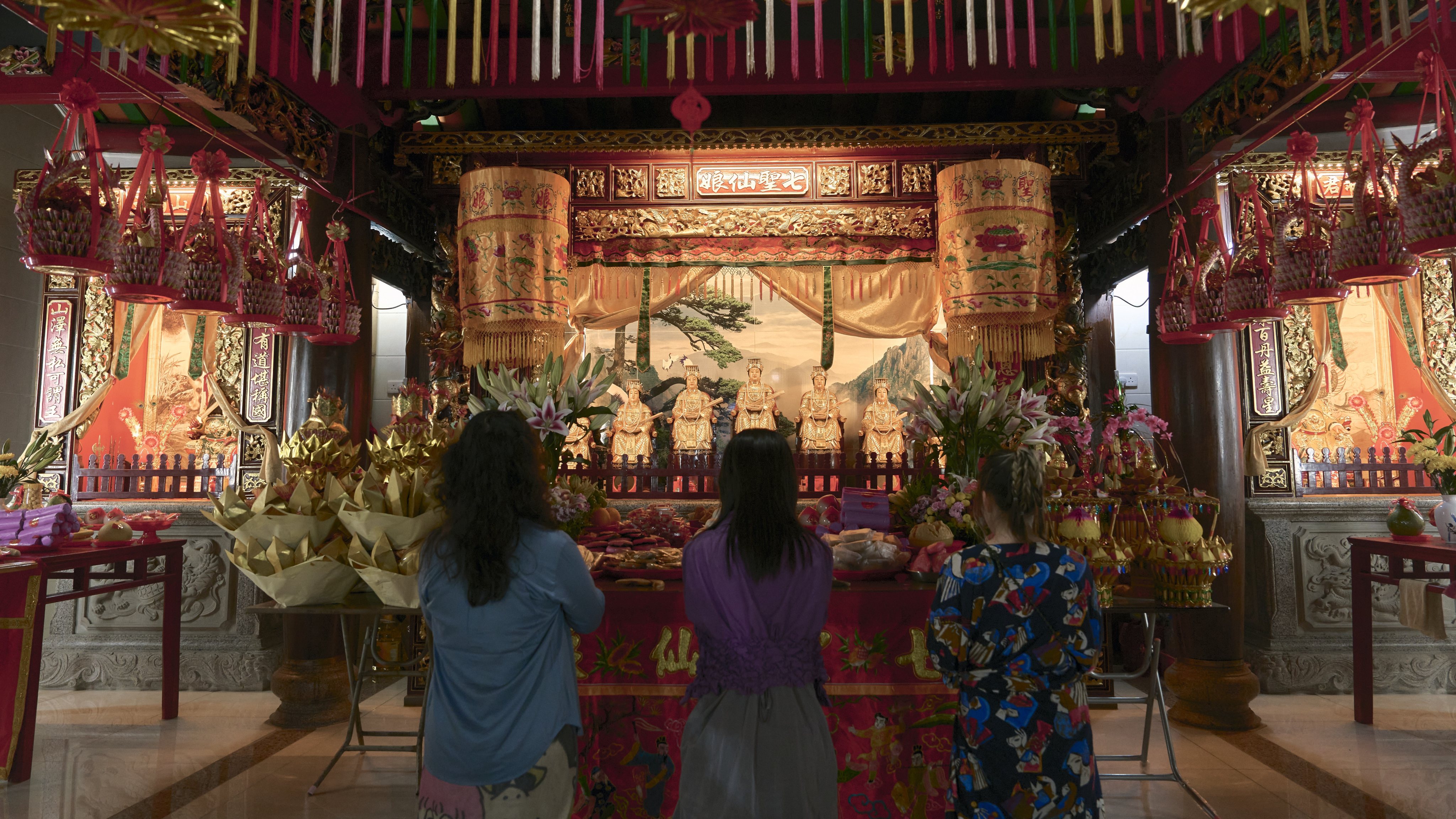 South Korean artist Mooni Perry (centre) visits Chat Sing Kung in Kwai Chung, Hong Kong, one of the many temples she visited while researching the rites and rituals surrounding Asian folklore festivals. Photo: Chat