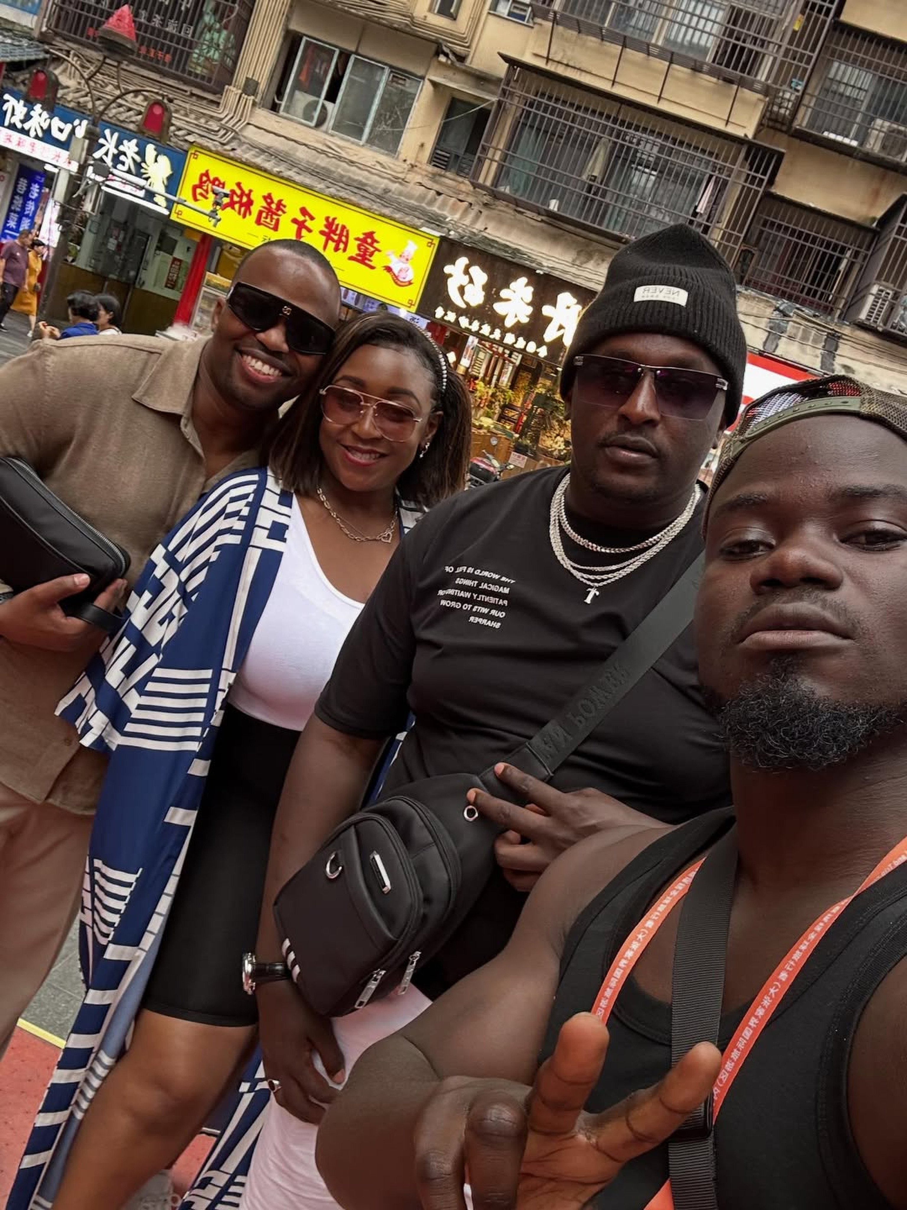 Kenyan social media influencers (from left) MC Jessy, Betty Kyallo, Terence Creative and Mulamwah during their visit to China. Photo: Instagram