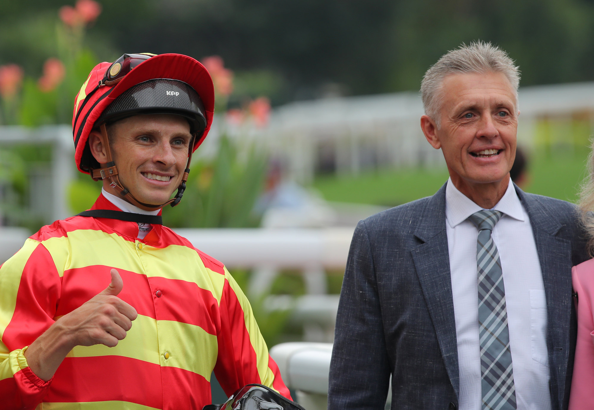 Jockey Lyle Hewitson and trainer Mark Newnham enjoy a win.