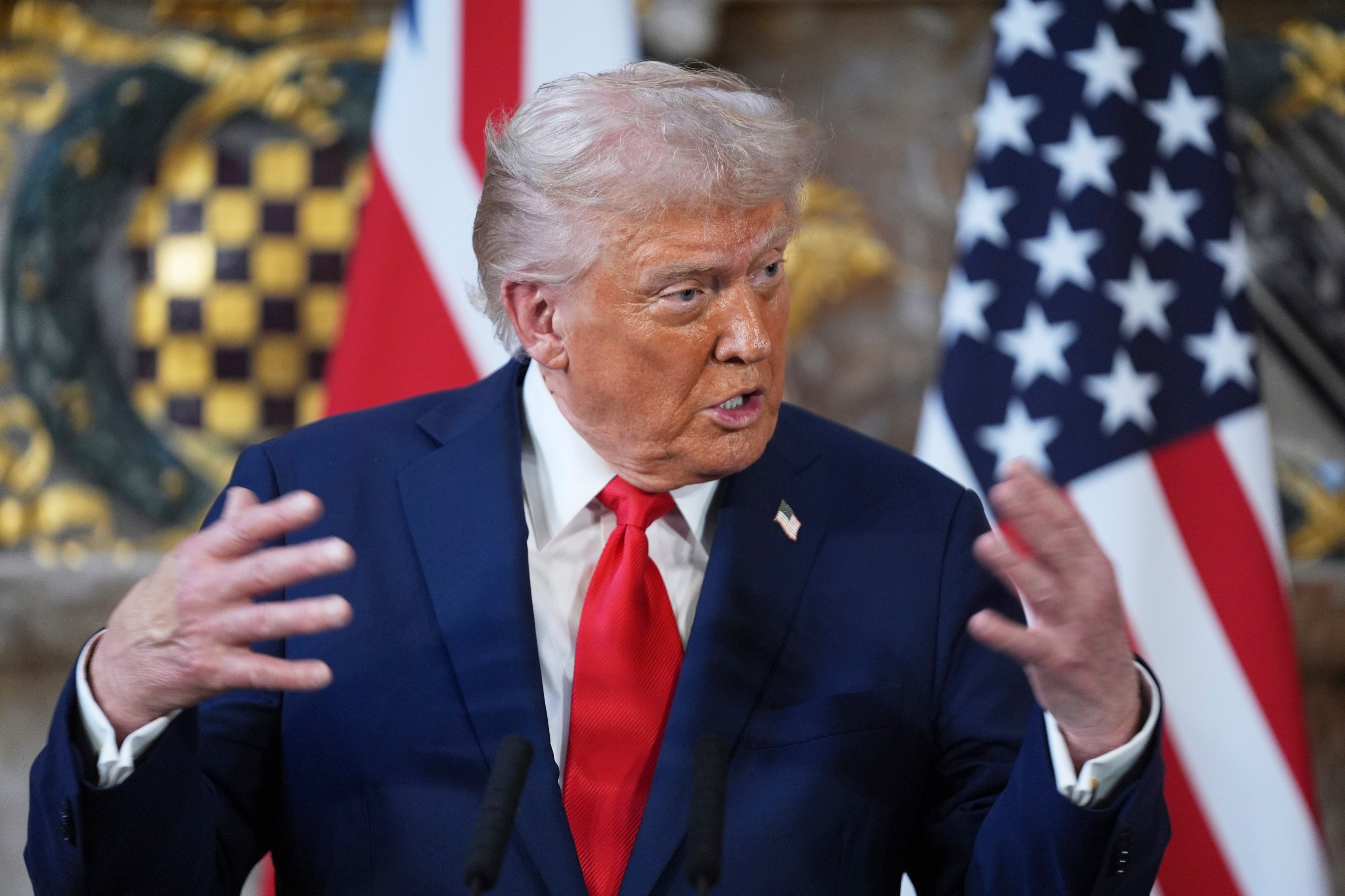 US President Donald Trump speaks during a press conference at Chequers, near Aylesbury, England, on Thursday. Photo: AP