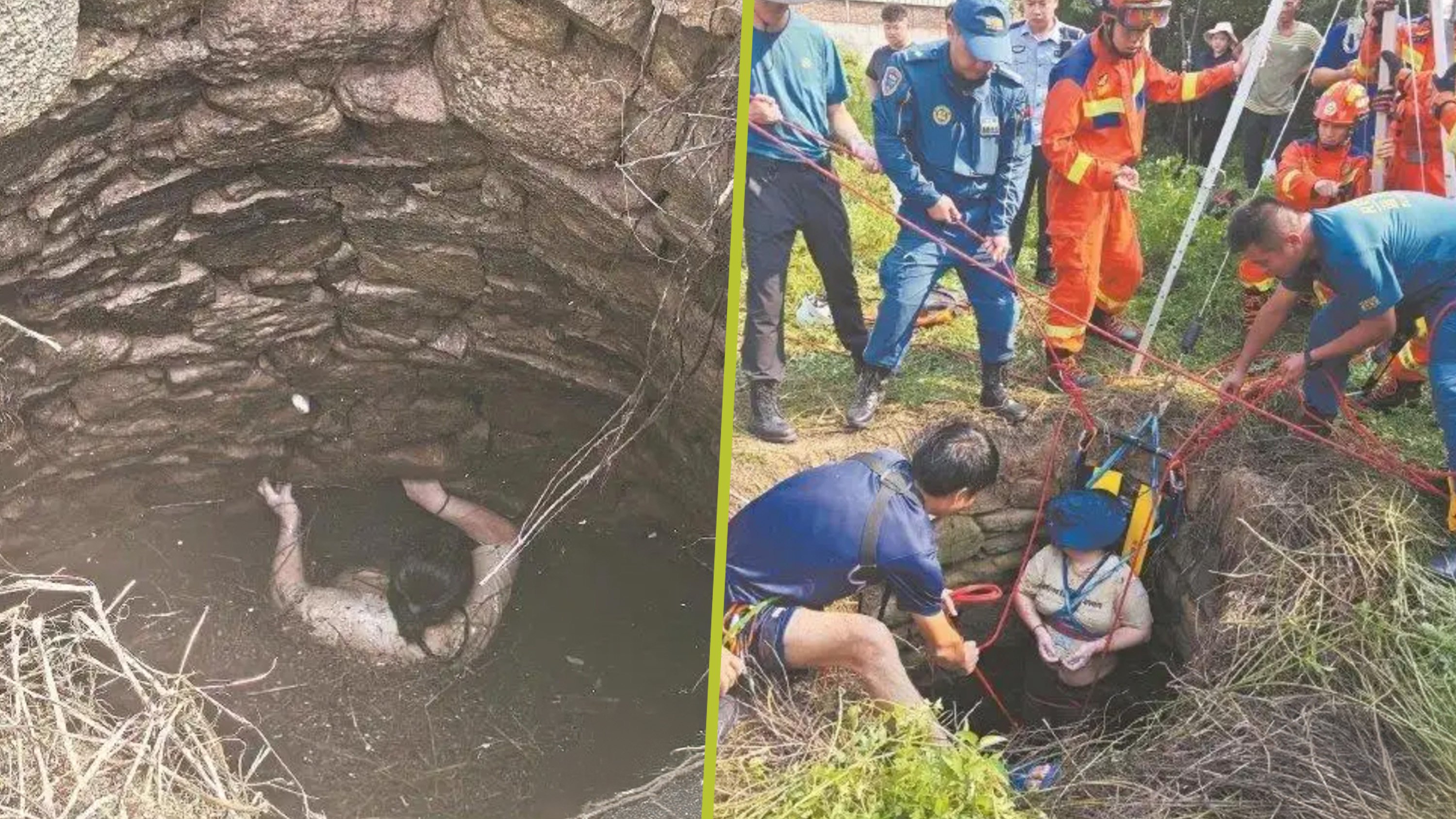 A woman fell into an abandoned well, surrounded by snakes, and clung to the wall for 54 hours before rescue. Photo: SCMP composite/ycwb.com