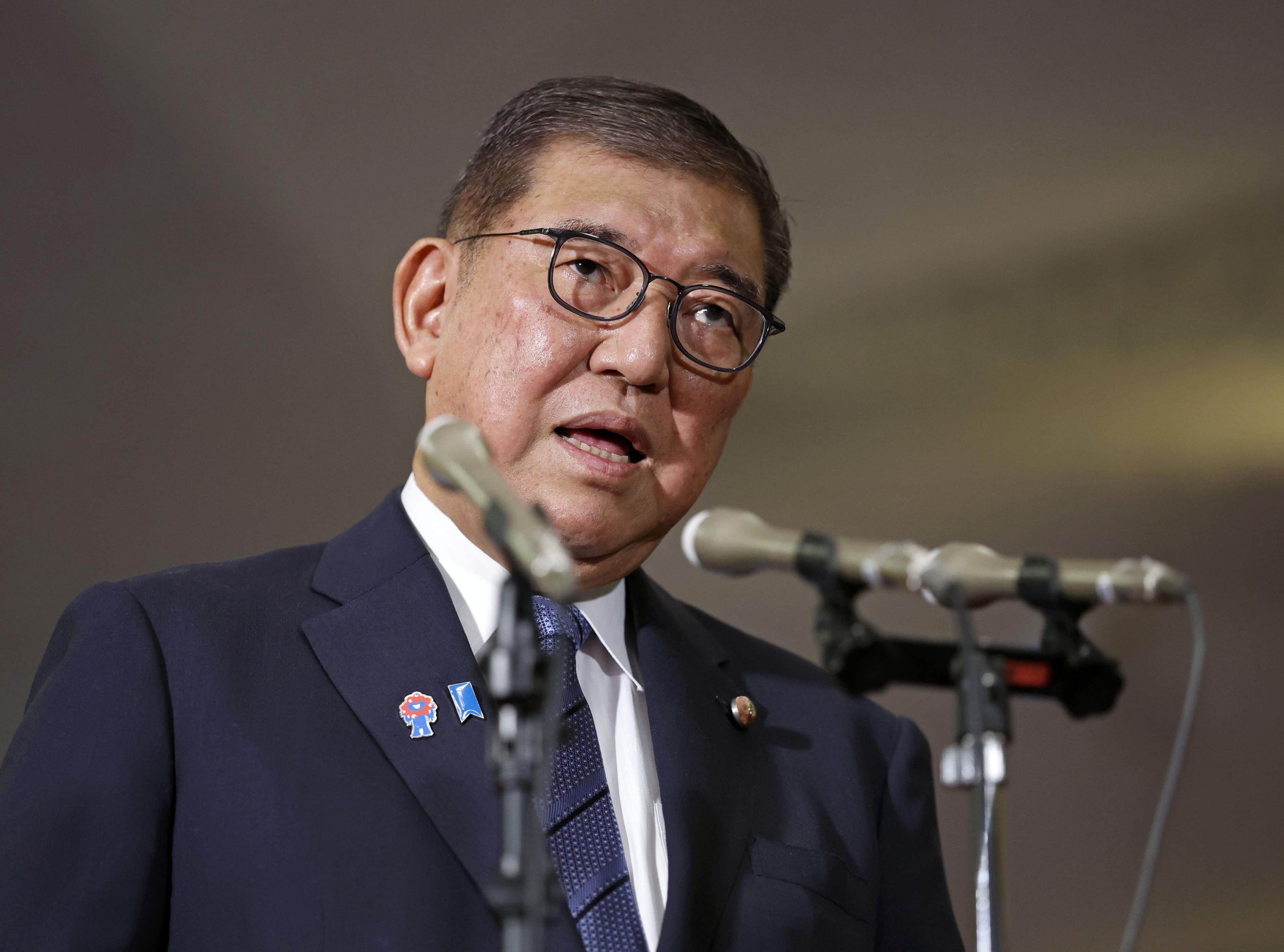Japanese Prime Minister Shigeru Ishiba addresses the press at the prime minister’s official residence in Tokyo on Tuesday before flying to New York for a UN General Assembly meeting. Photo: Kyodo