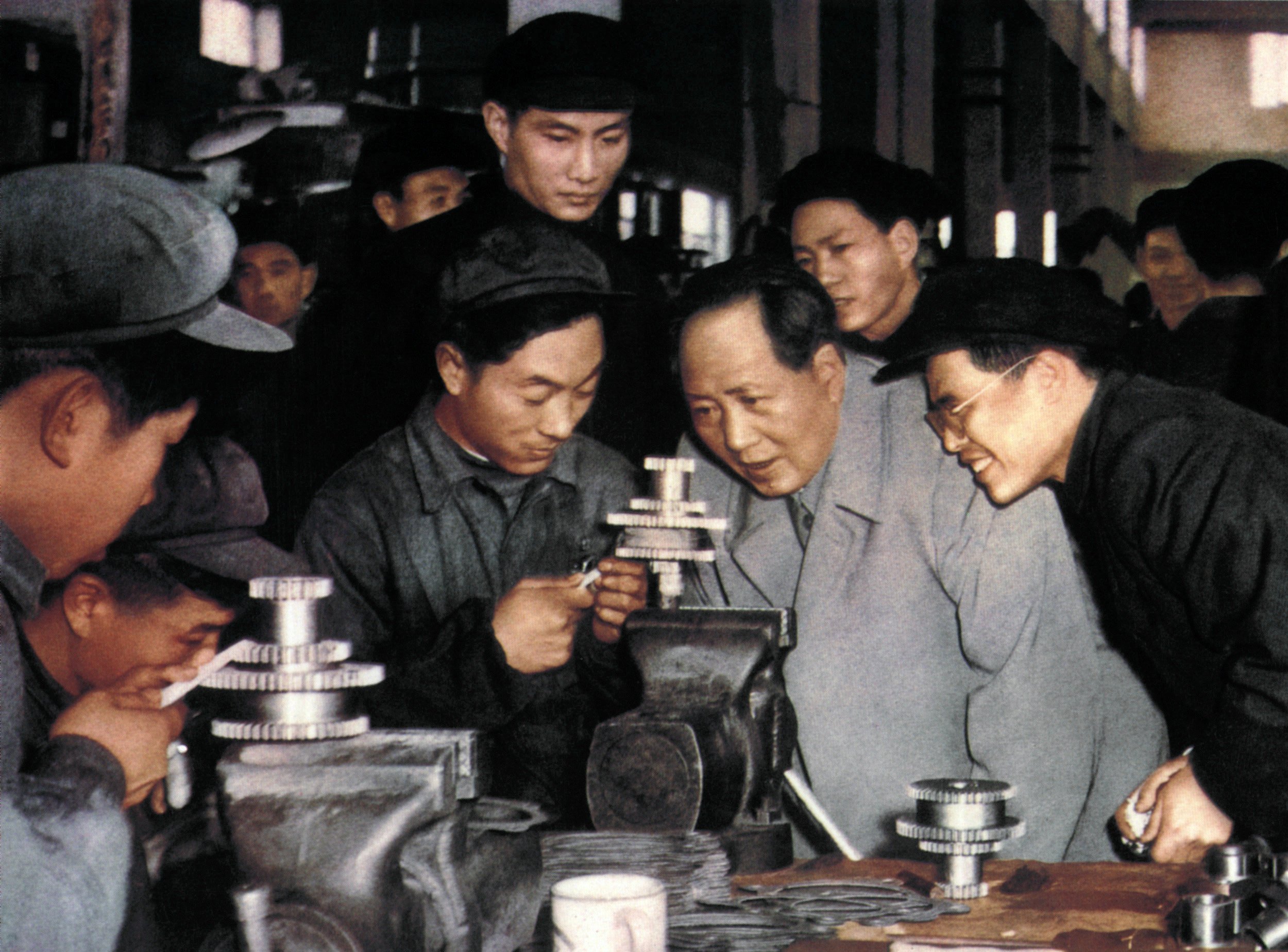 A retouched image released by state media shows Mao Zedong, who was Communist Party chairman until his death in 1976, visiting a factory in Tianjin in 1956, during the first five-year plan. Photo: AFP