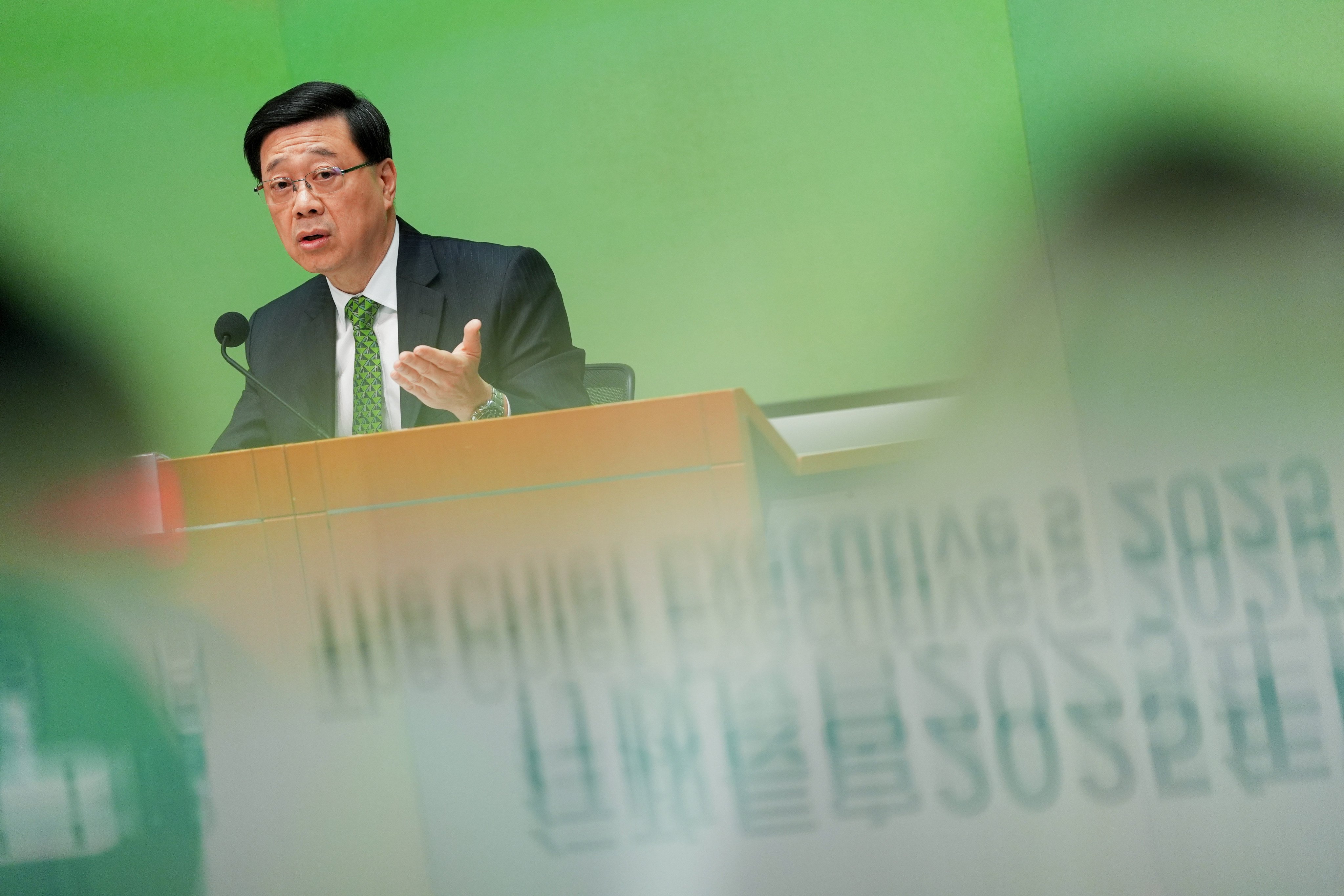 Hong Kong Chief Executive John Lee Ka-chiu attends a press conference on September 17 following his policy address. The policy address declared AI a “core industry”. Photo: Elson Li