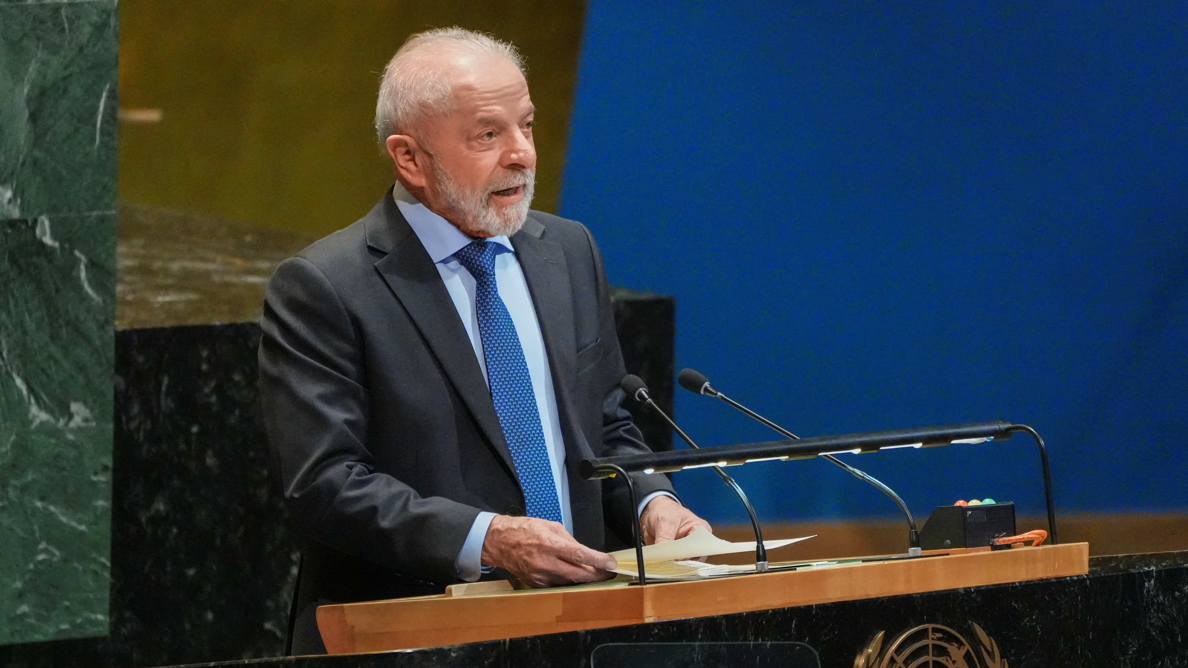 Brazilian President Luiz Inacio Lula da Silva addresses delegates at the UN General Assembly on Monday in New York. Photo: Reuters