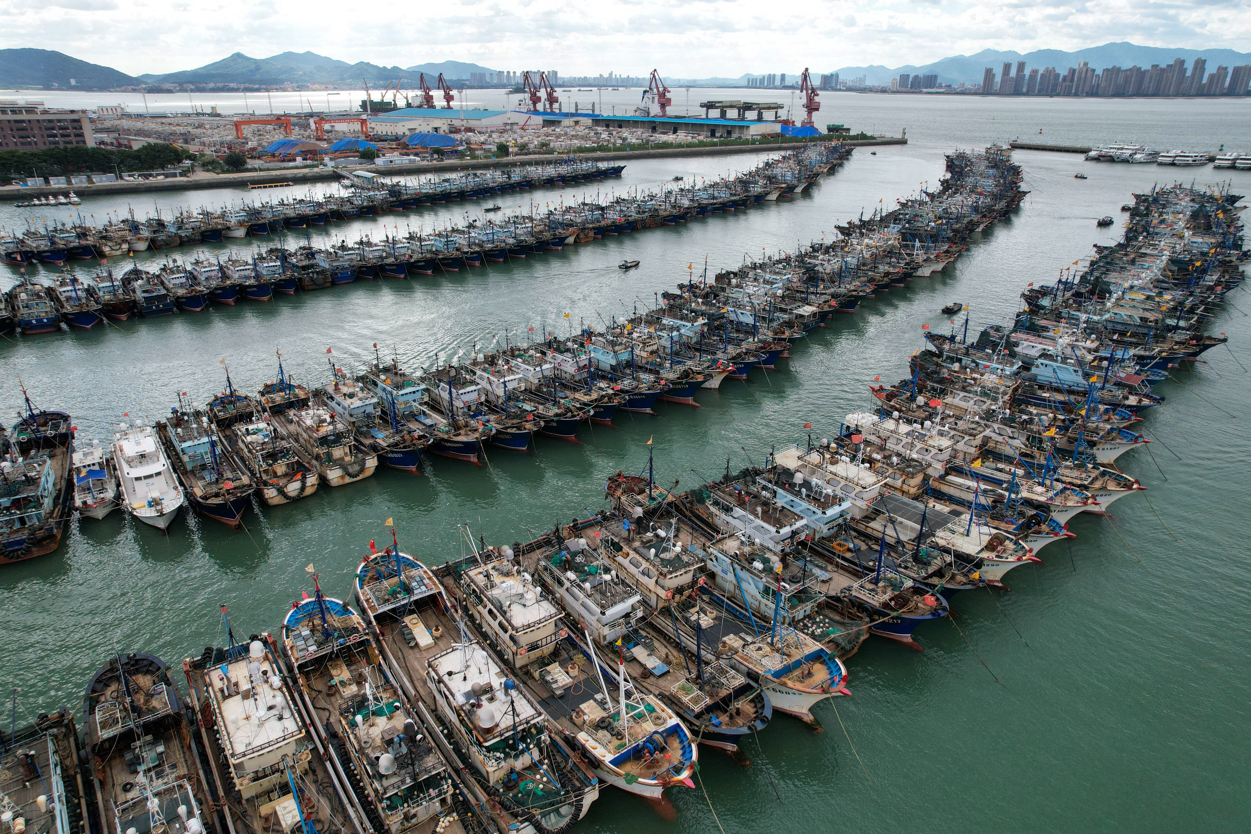 Fishing boats are docked at a port in Xiamen, Fujian province. As of Tuesday morning, Guangdong’s typhoon alert was at Level 1, the highest in a four-tier warning system. Photo: Xinhua
