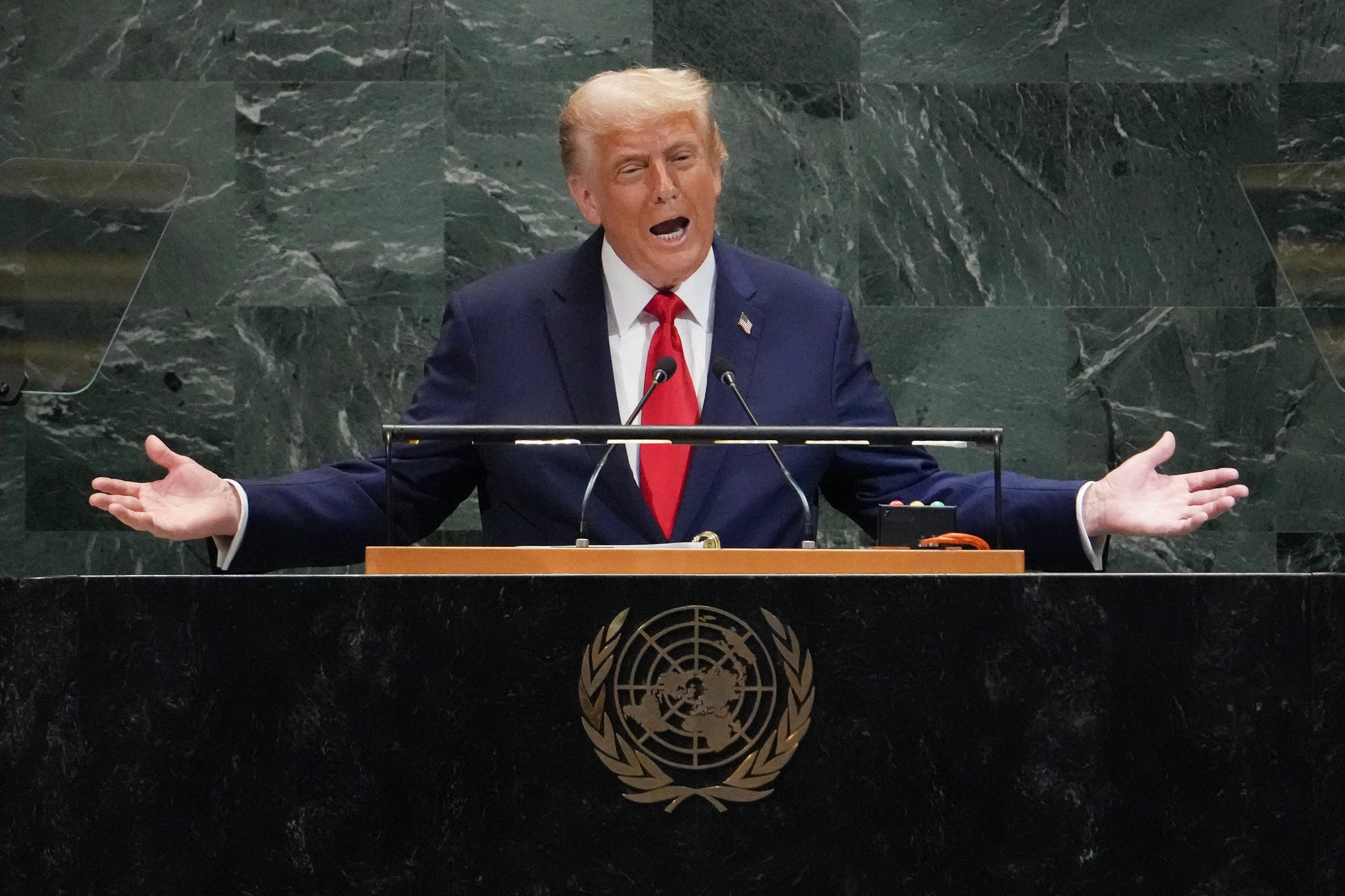 US President Donald Trump delivers remarks to the United Nations General Assembly at the UN headquarters in New York on September 23. Photo: Getty Images