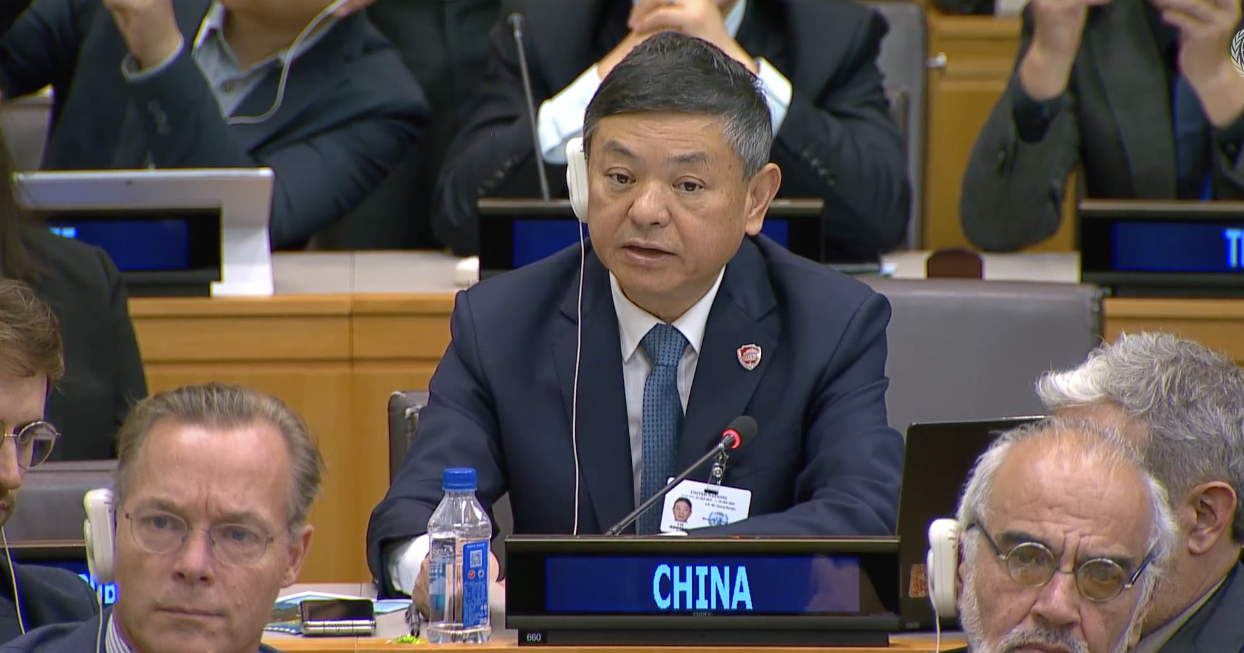 Huang Runqiu, China’s environment minister, at the UN General Assembly in New York on Tuesday. Photo: handout