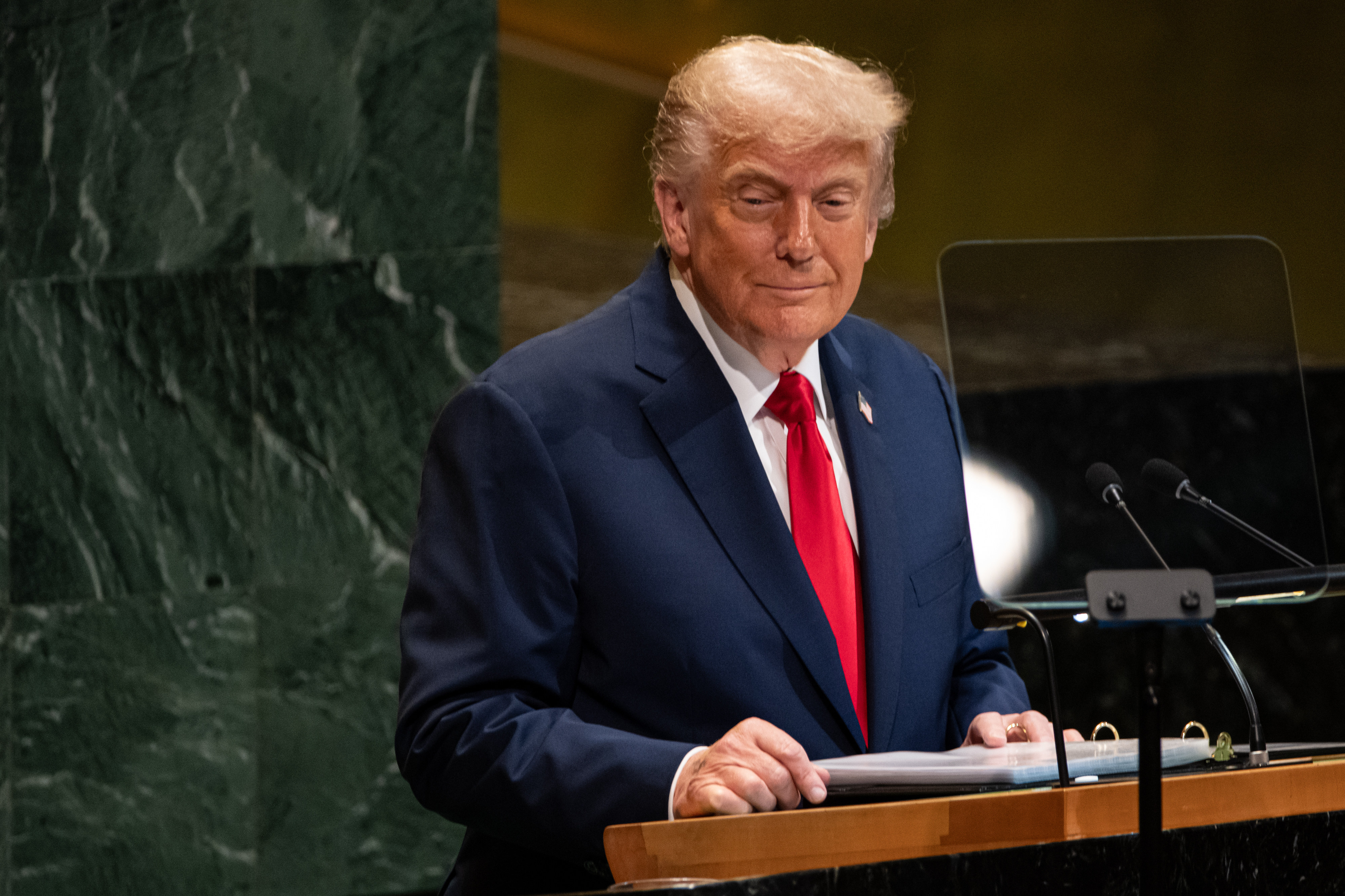 President Donald Trump addresses the 80th session of the United Nations General Assembly, on Tuesday. China watchers noted that he was restrained in his remarks on Beijing. Photo: AP