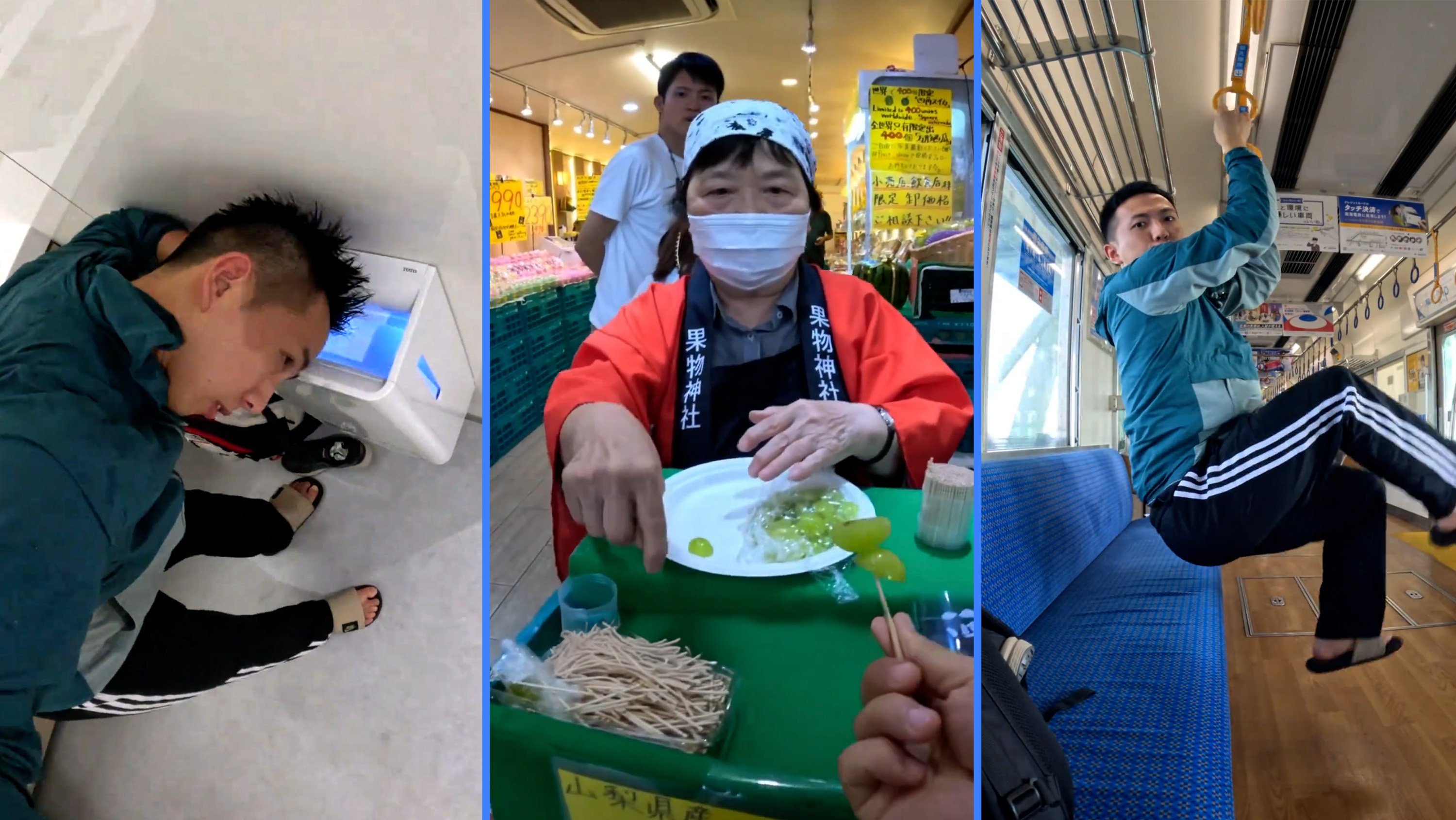 A Chinese tourist with more than 200,000 social media followers has angered netizens in Japan for his disrespectful actions. Photo: SCMP composite/Douyin