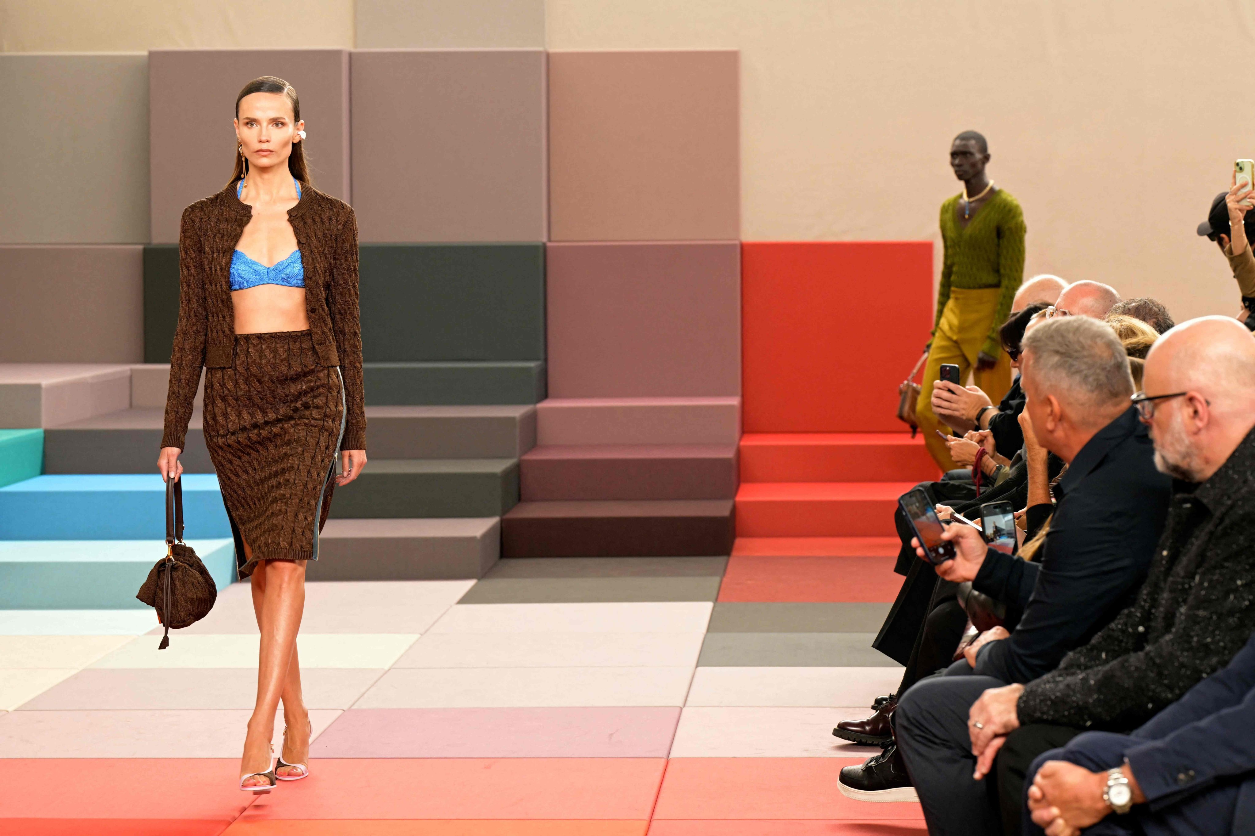 The Fendi spring/summer 2026 show featured some great outfits made from cable-knit silk. Photo: AFP