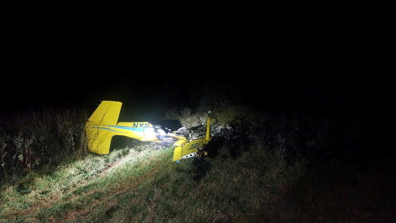 The wreckage of a plane is seen at the crash site in Mato Grosso do Sul state, Brazil, on Tuesday. Photo: Policia Civil de Minas Gerais via Reuters