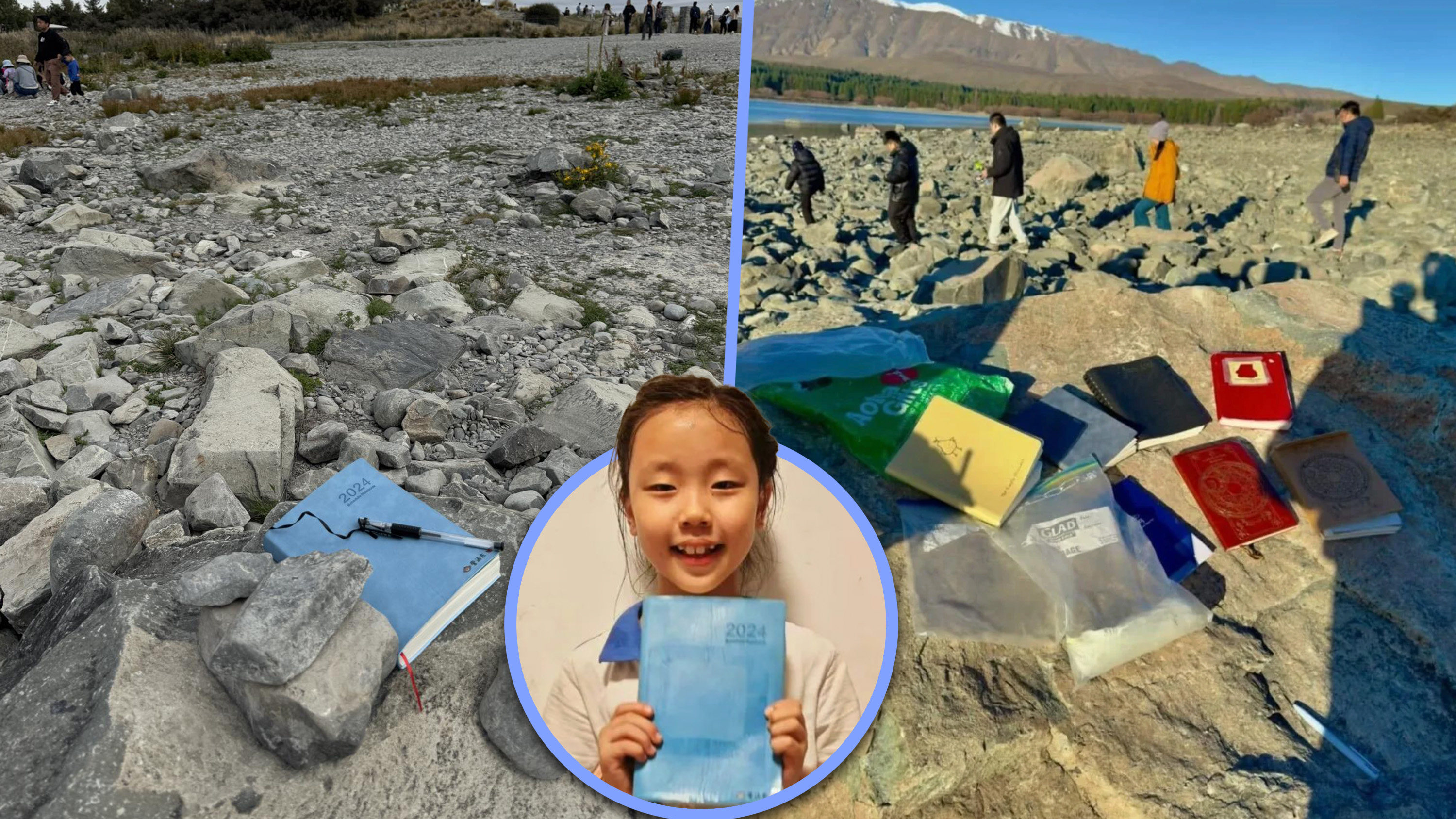 A six-year-old Chinese girl left her diary in New Zealand and it became a message book for tourists from around the world. Photo: SCMP composite/RedNote/Facebook@KateTravel New Zealand