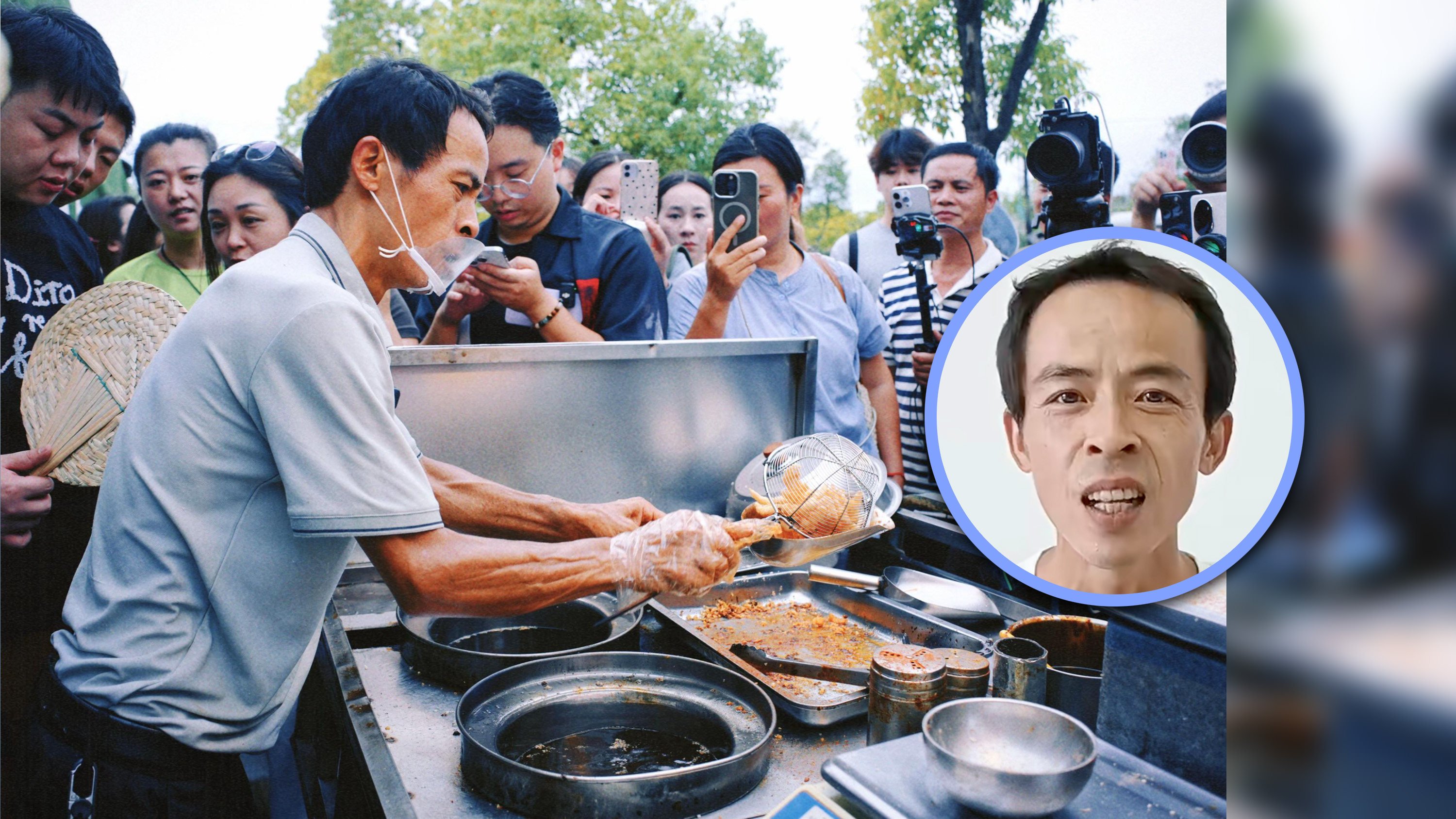 A popular street vendor in China who has a unique rapport with his customers has become an online hit. Photo: SCMP composite/Douyin
