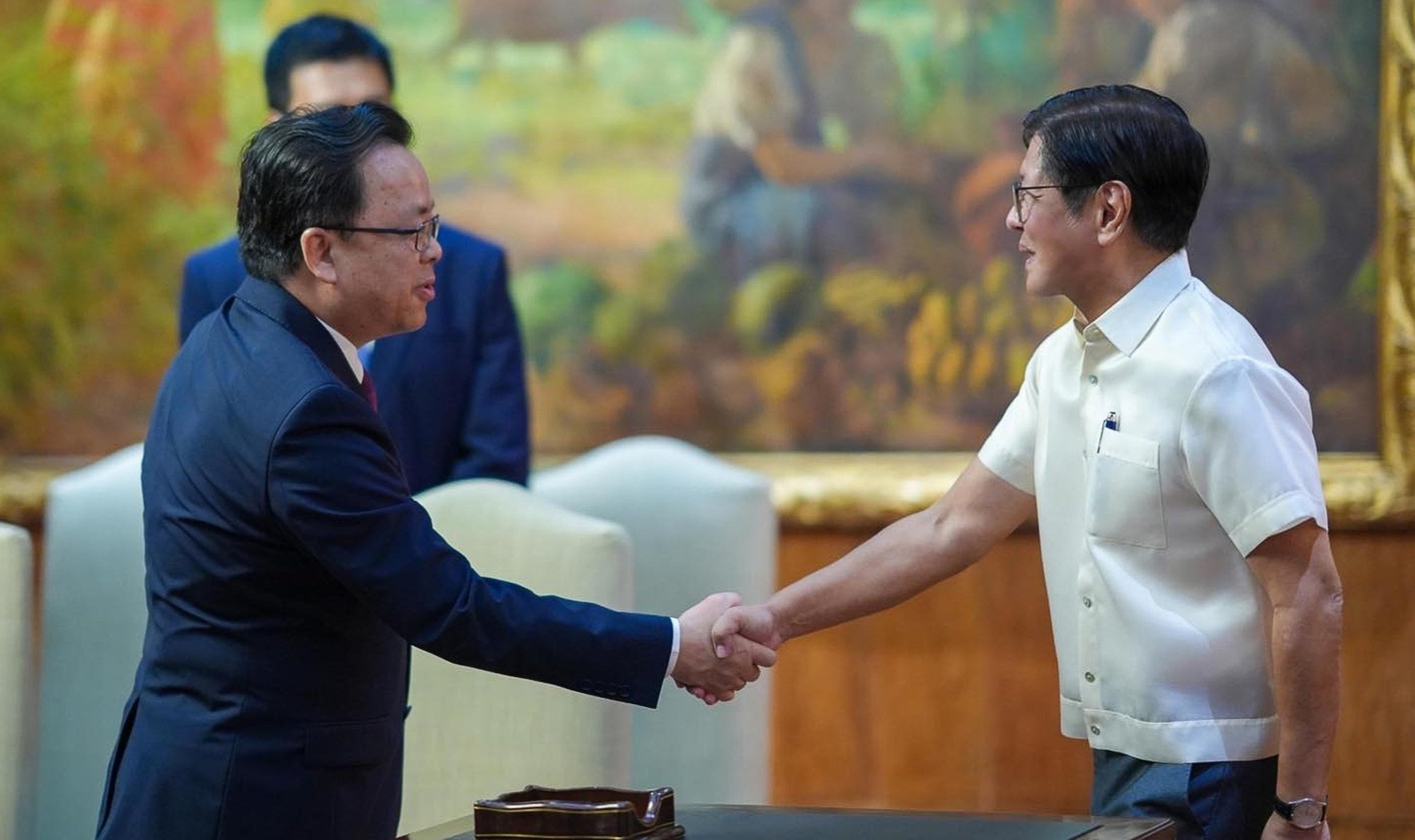 Chinese ambassador Huang Xilian meets Philippine President Ferdinand Marcos Jnr in Manila on Thursday. Photo: Handout Chinese ambassador Huang Xilian meets Philippine President Ferdinand Marcos Jnr in Manila on Thursday. Photo: Handout