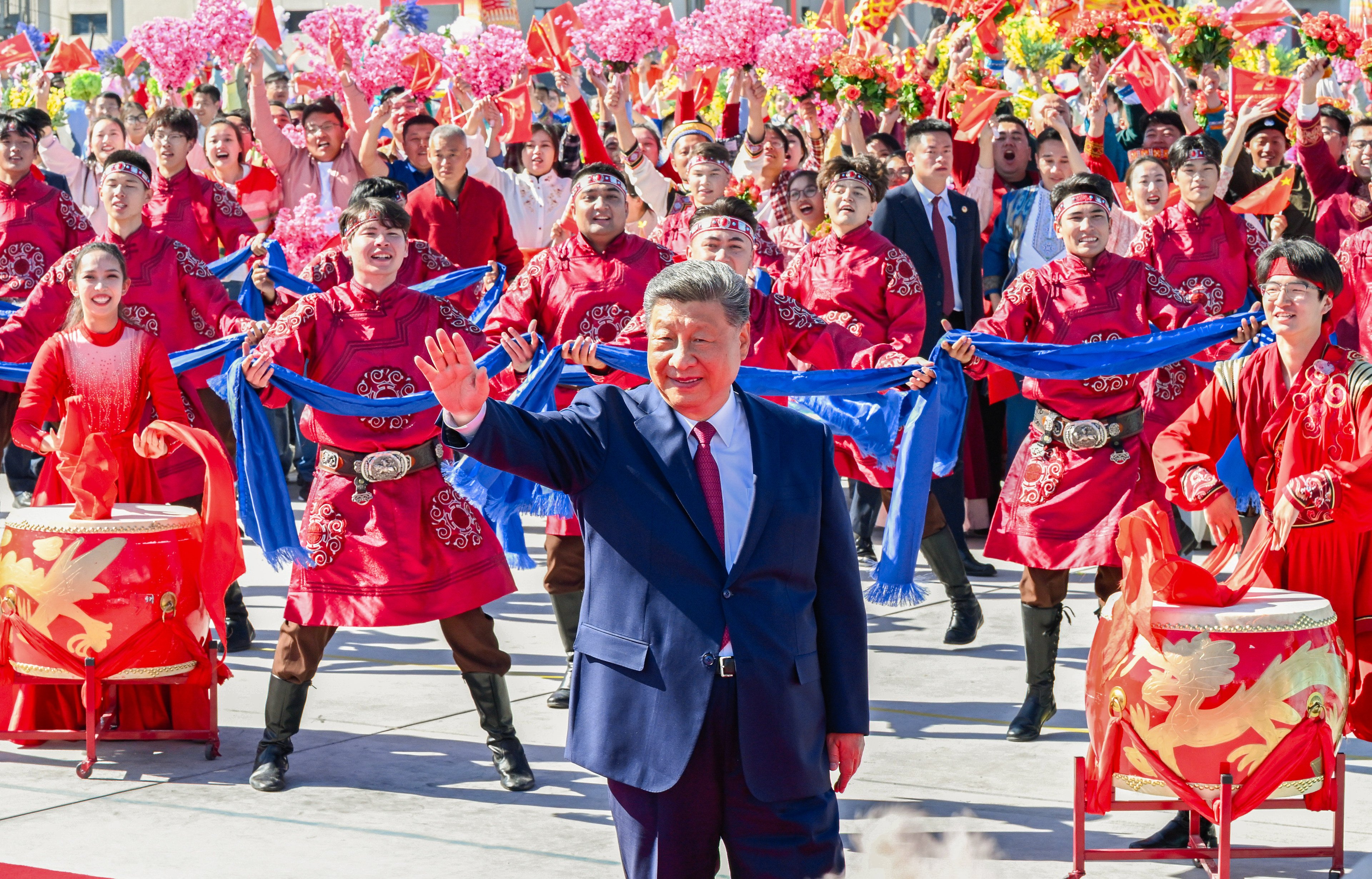 Xi Jinping visited the region to mark the 70th anniversary of the foundation of the Xinjiang Uygur autonomous region. Photo: Xinhua