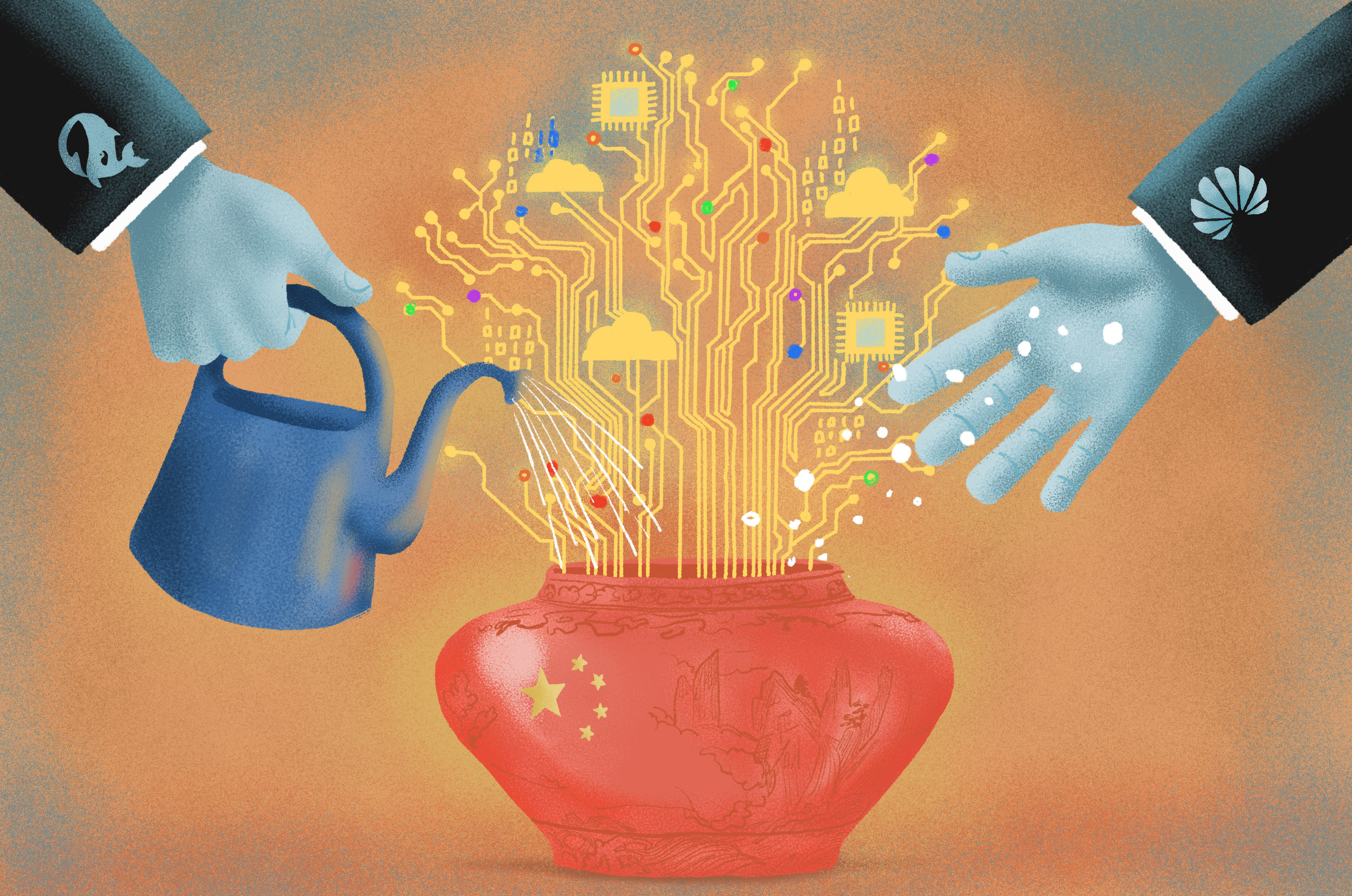 Huawei and DeepSeek have become champions of China’s AI ambitions. Illustration: Brian Wang
