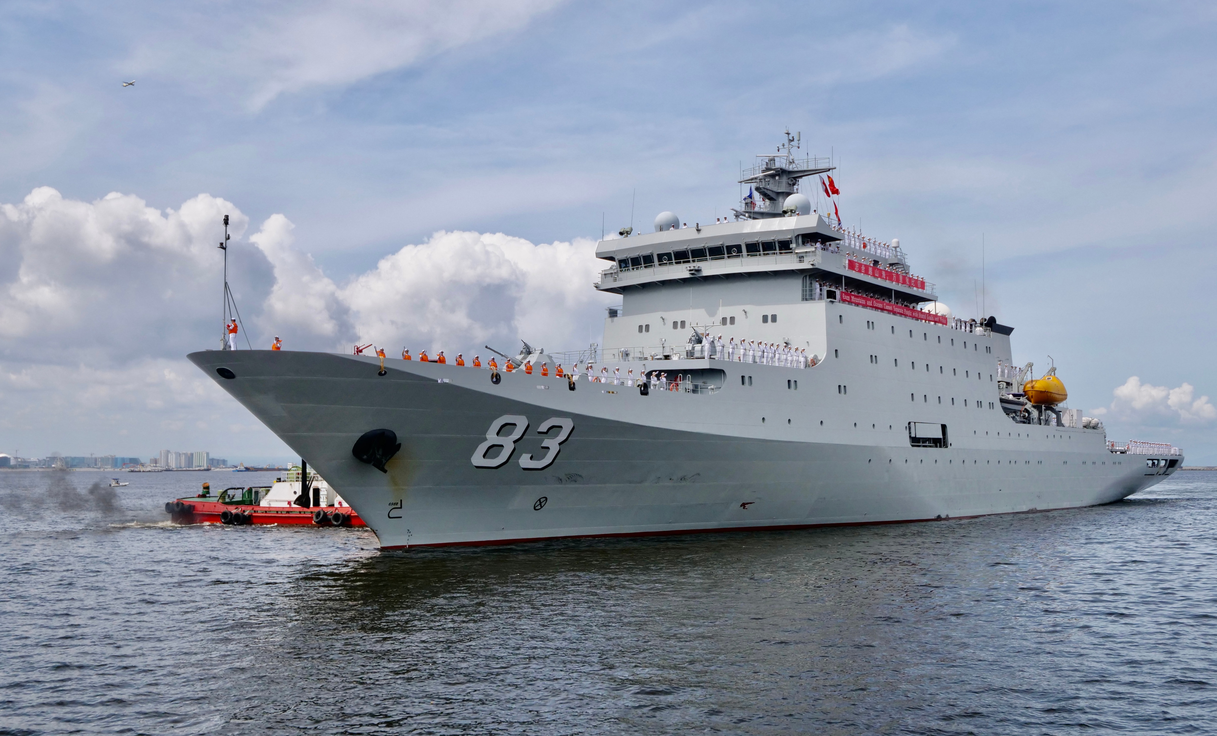 The Qi Jiguang arrives in Manila in June 2023. The PLA will open the ship and the Yimeng Shan to 11,000 members of the public next week. Photo: Xinhua