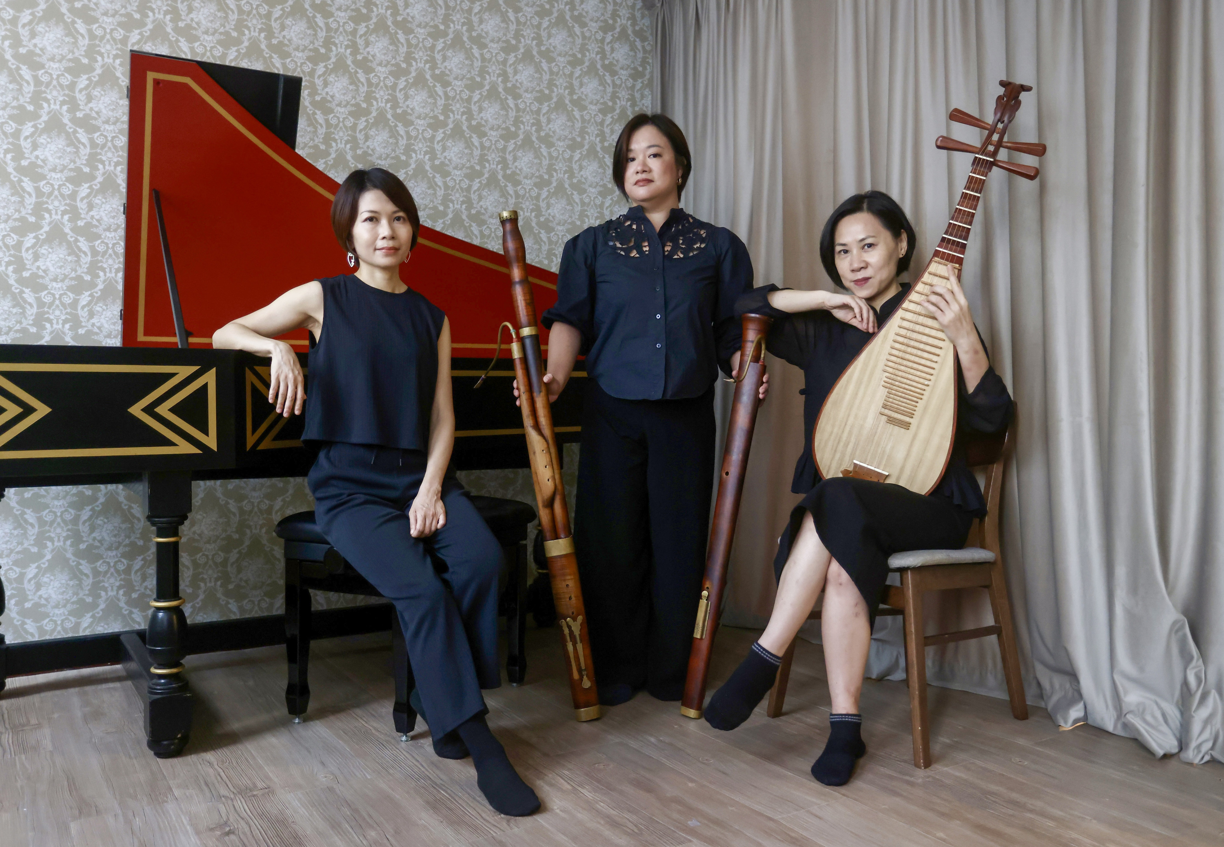 Hong Kong Early Music Festival founder and artistic director Karen Yeung (centre), composer Lee Wai-shan (left) and pipa player Mavis Lam will perform at the four-day festival in October. Photo: Jonathan Wong