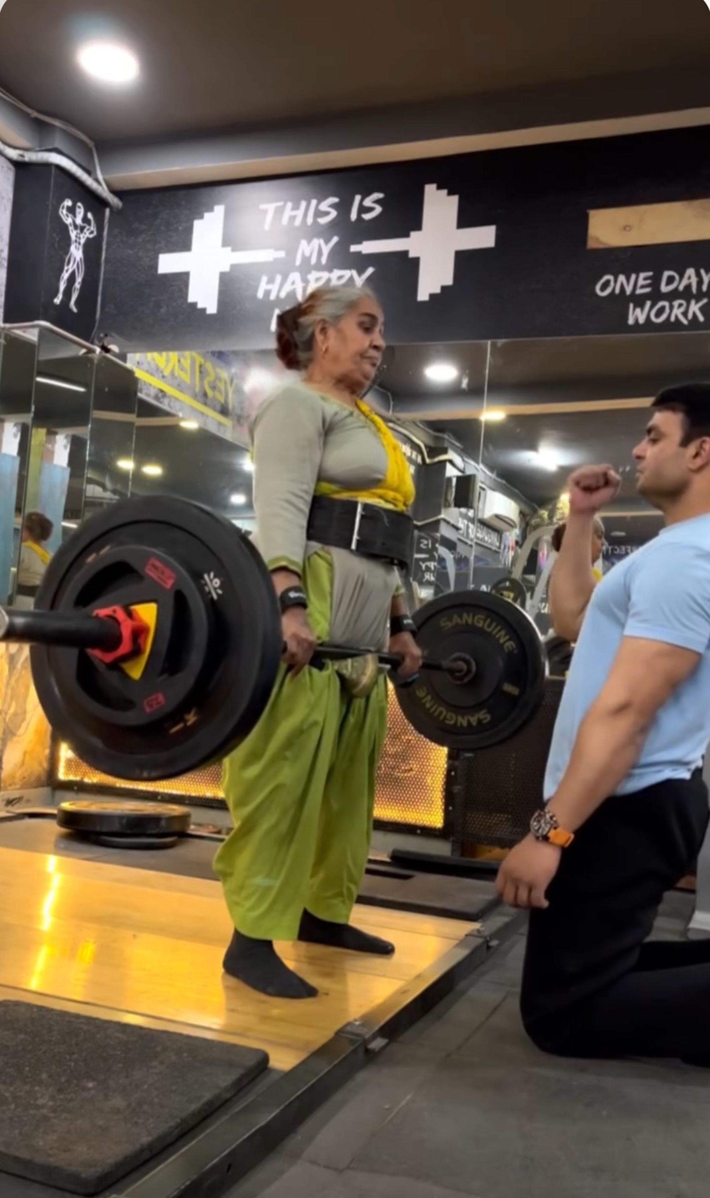 A typical morning at the gym for Sangwan (left) and her son.
Photo: Ajay Sangwan