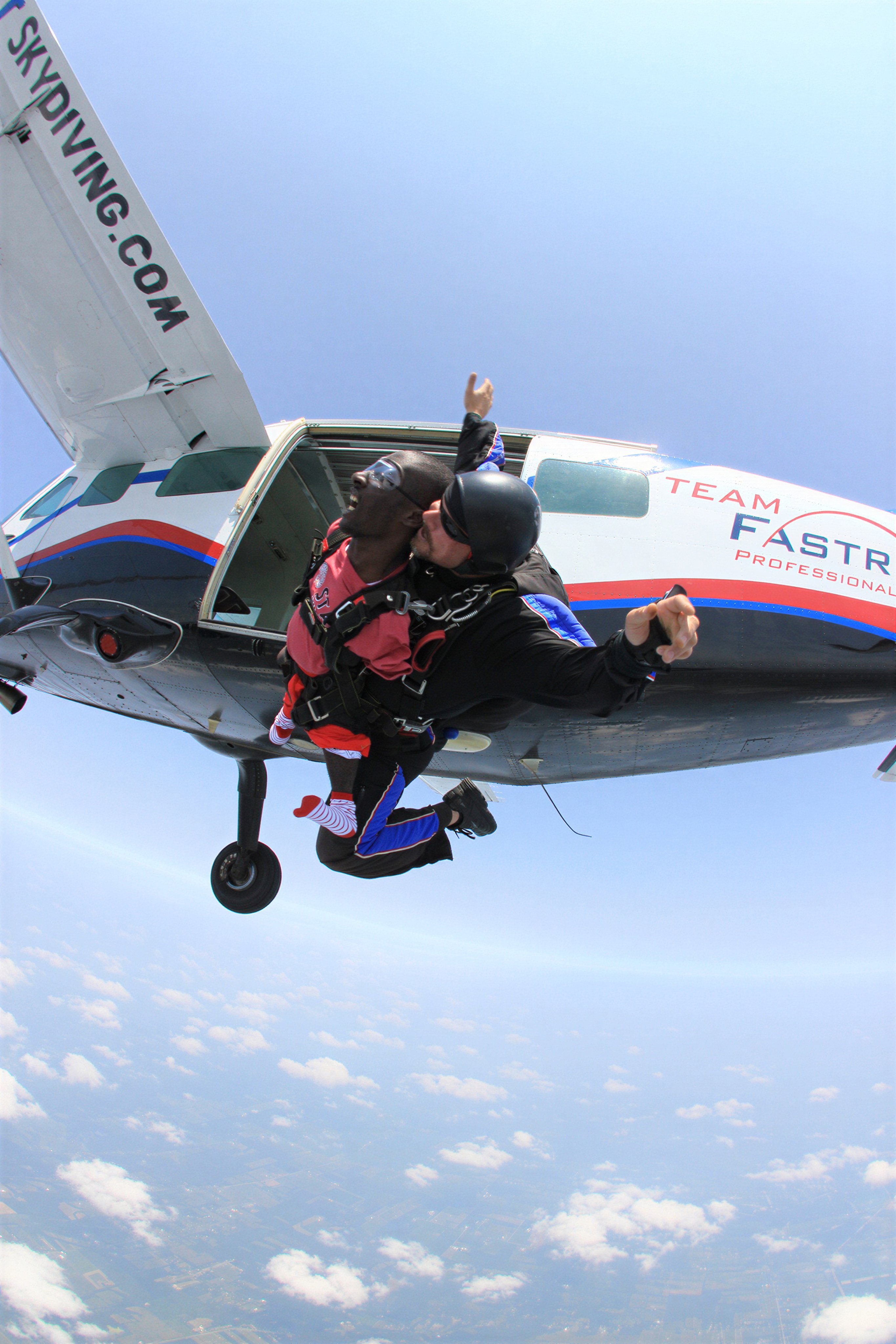 Isaac Harvey tandem skydives from 14,000 feet in the US state of Ohio in 2015. Photo: courtesy of Isaac Harvey