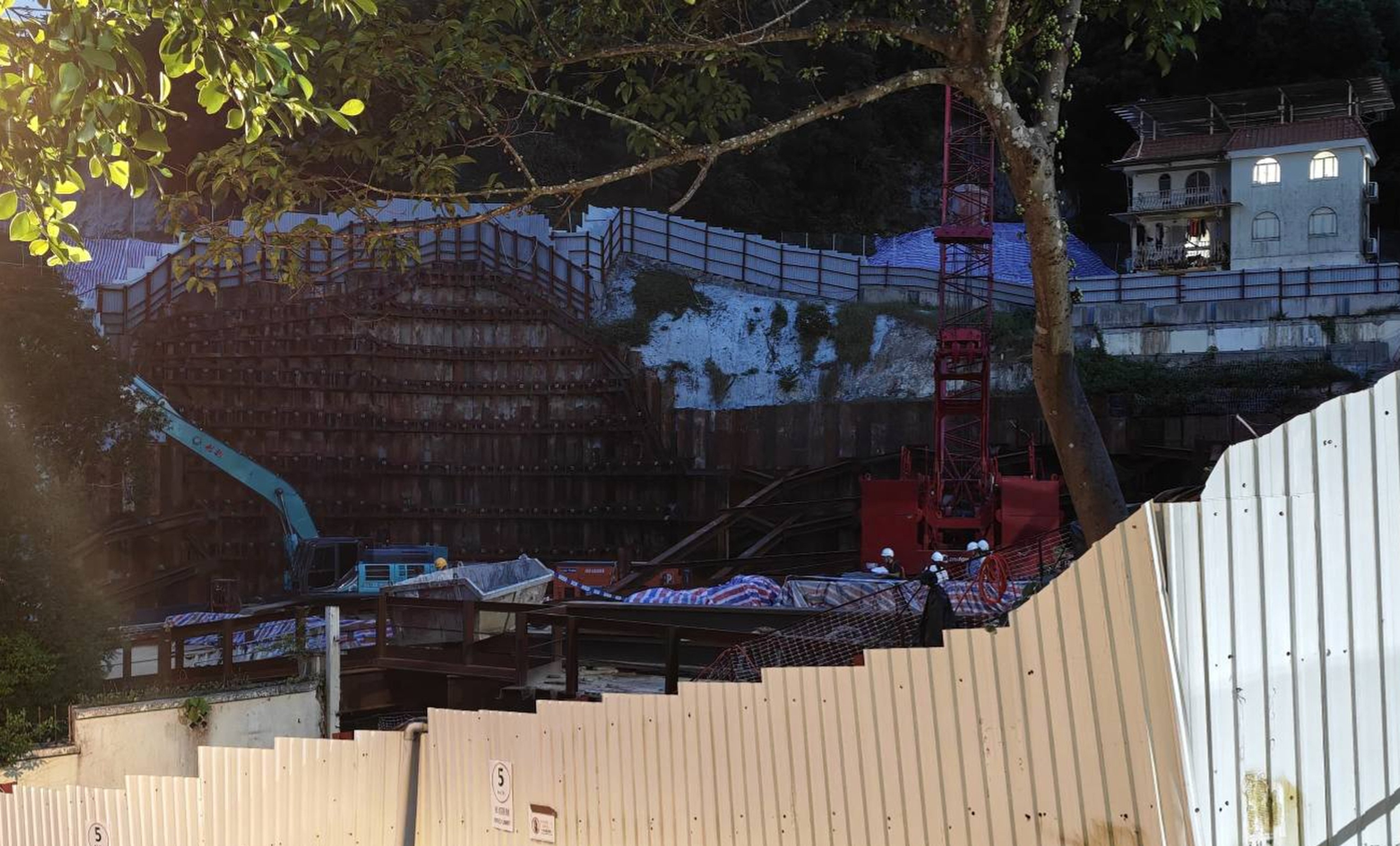 The victim became trapped between the crane and railings after being struck by the moving machine. Photo: Handout