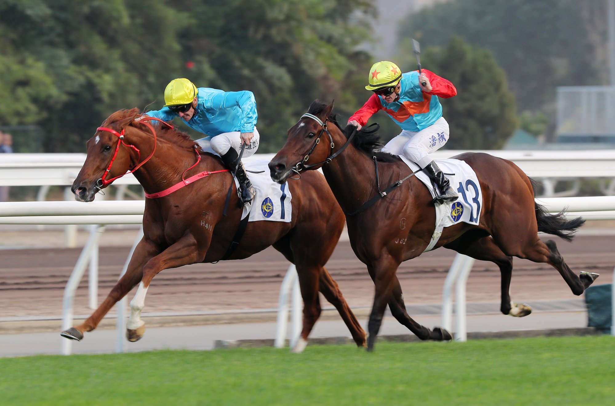 Wunderbar (inside) fends off Ka Ying Rising at Sha Tin in January 2024. Wunderbar (inside) fends off Ka Ying Rising at Sha Tin in January 2024.