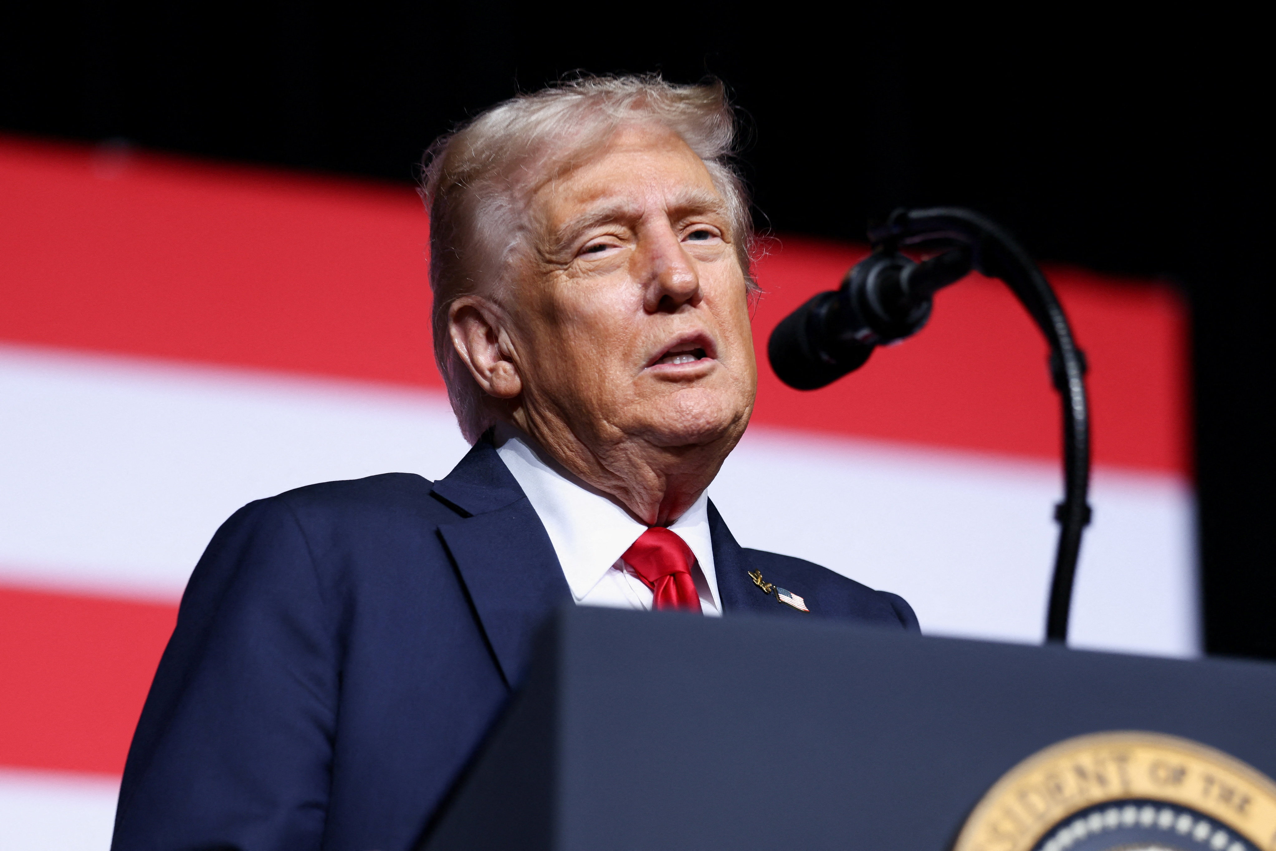 US President Donald Trump speaks during a meeting of senior military leaders at Marine Corps Base Quantico in Virginia on Monday. Photo: Reuters