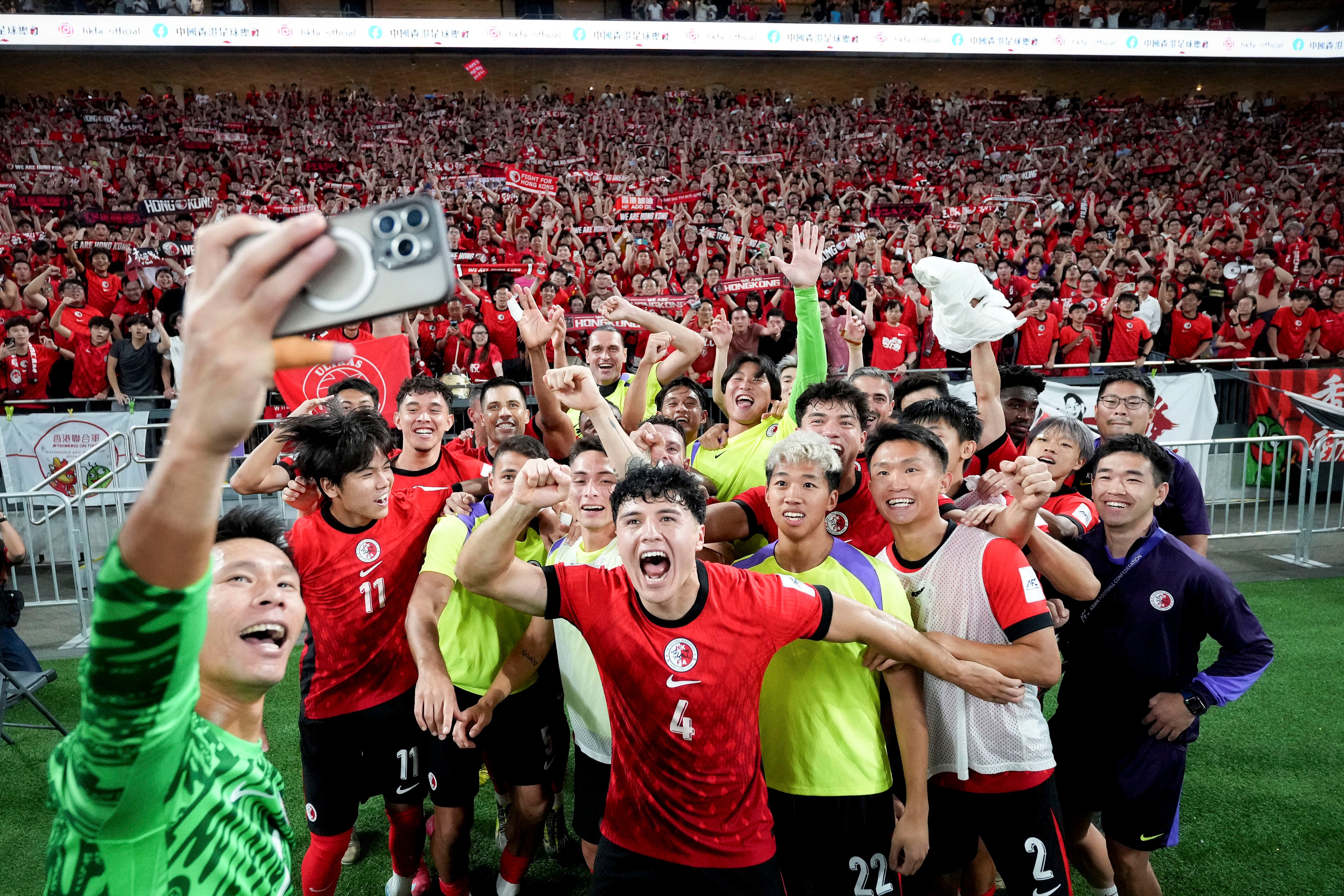 Yapp Hung-fai captures the joyous scenes after Hong Kong beat India in their June Asian Cup qualifier at Kai Tak Stadium. Photo: Elson Li