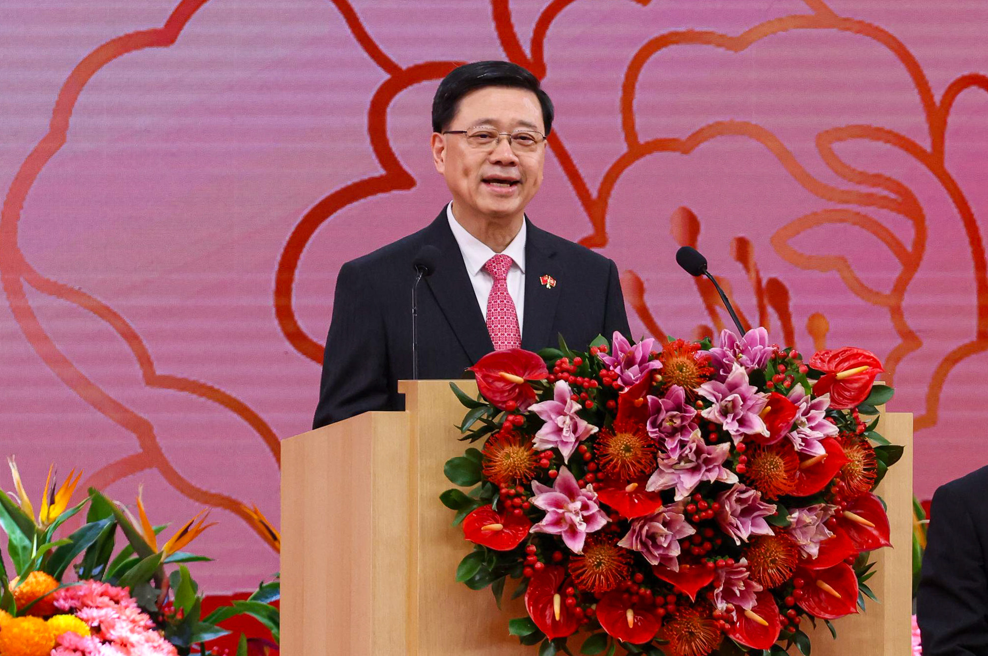 Chief Executive John Lee delivers a speech at a reception in Wan Chai, celebrating the 76th anniversary of the founding of the People’s Republic of China, on October 1. Photo: Nora Tam