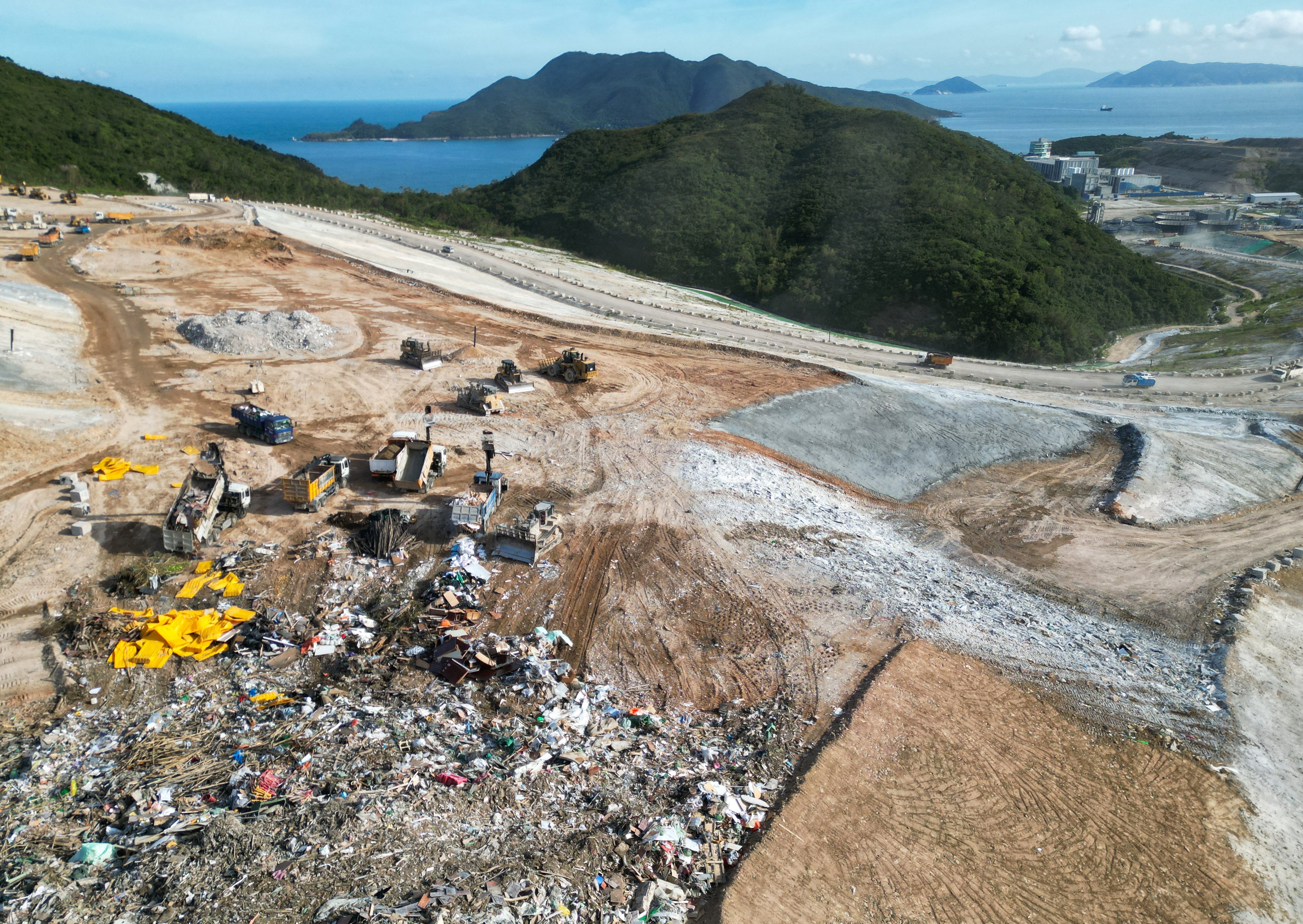 An aerial view of the South East New Territories (SENT) Landfill in Tseung Kwan O on September 29. Hongkongers might not be required to pay directly for waste disposal now, but the financial implications of the city’s current disposal system are substantial. The cost of landfill disposal has nearly doubled over 10 years. Photo: Sam Tsang