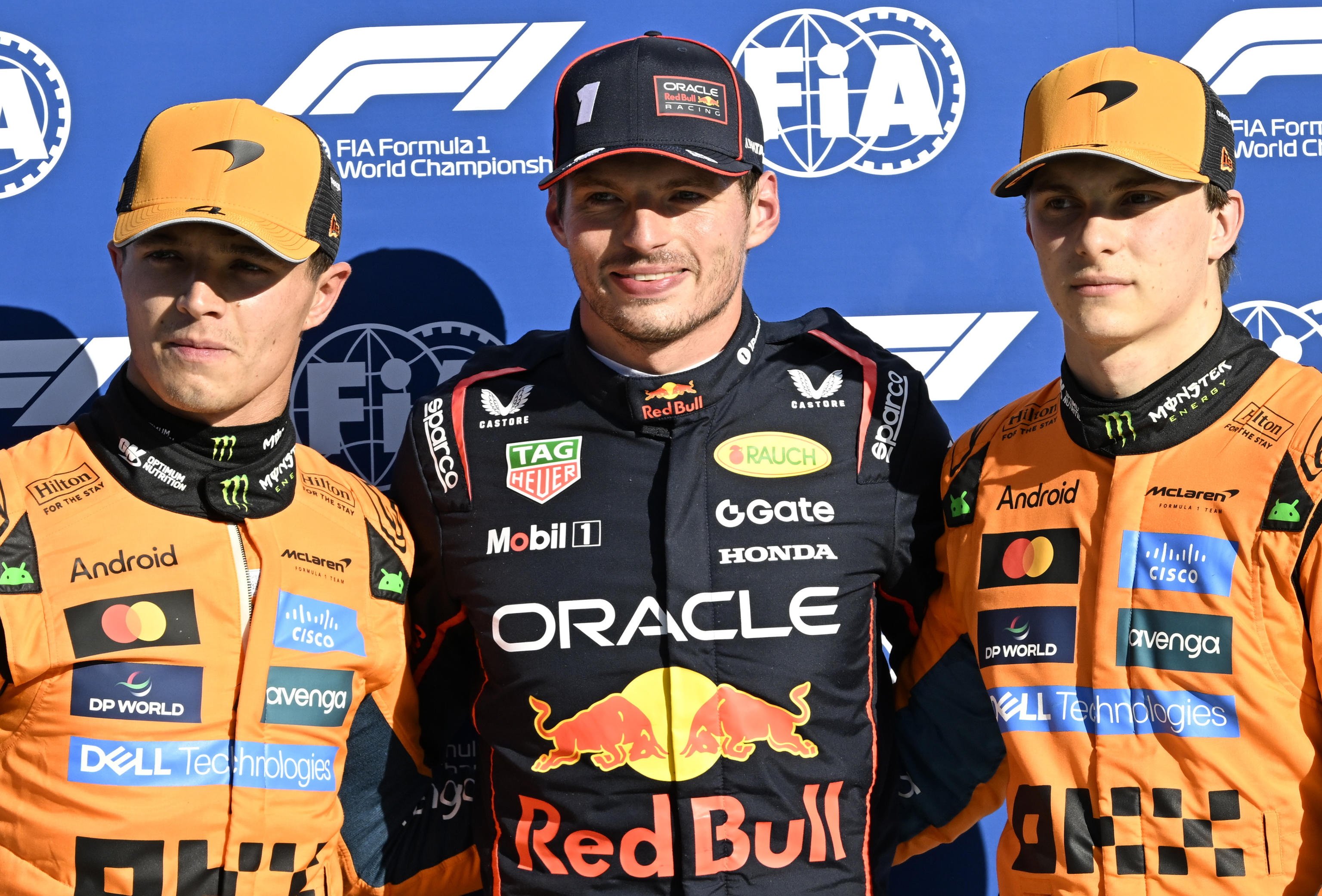 Red Bull driver Max Verstappen (centre) is hot on the tail of McLaren championship leaders Oscar Piastri of Australia (right) and Lando Norris of Britain going into the Singapore Grand Prix this weekend. Photo: EPA