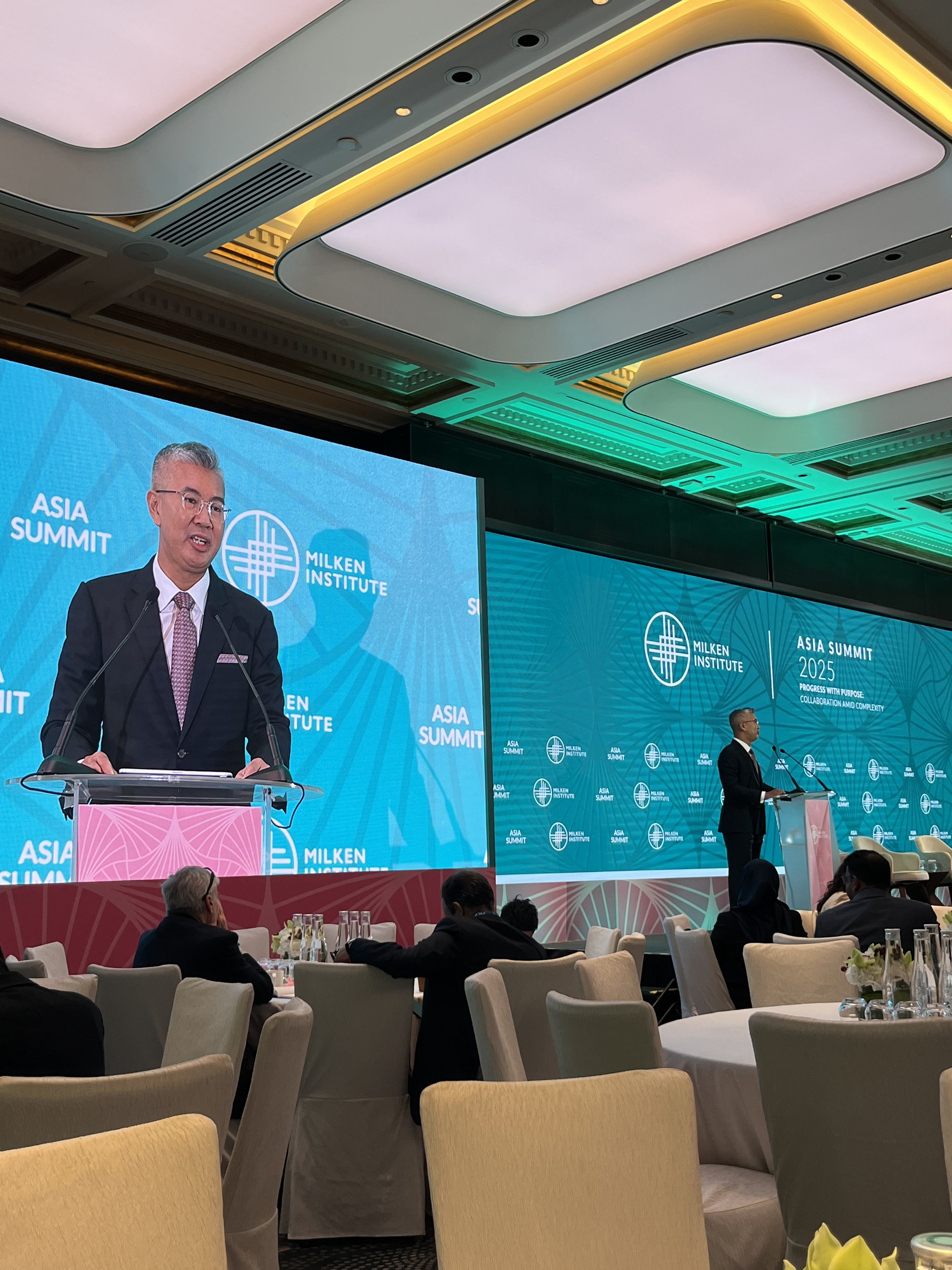 Malaysian trade minister Tengku Zafrul Aziz speaks at the Milken Institute Asia Summit in Singapore on October 2, 2025. Photo: Jean Iau