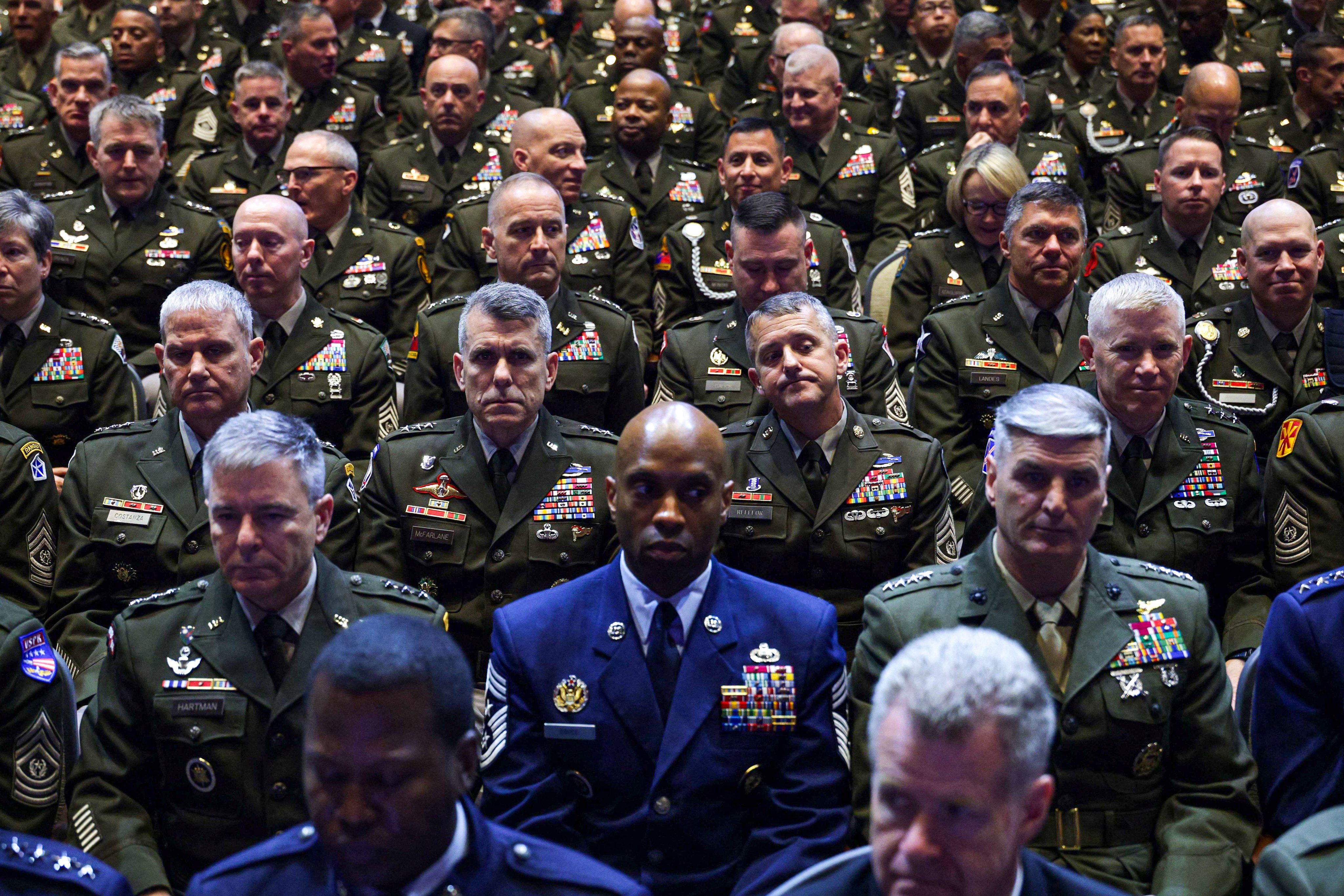 In an unprecedented gathering, almost 800 US military generals, admirals and their senior enlisted leaders were ordered into one location from around the world on short notice for a meeting on Tuesday. Photo: Getty Images via AFP