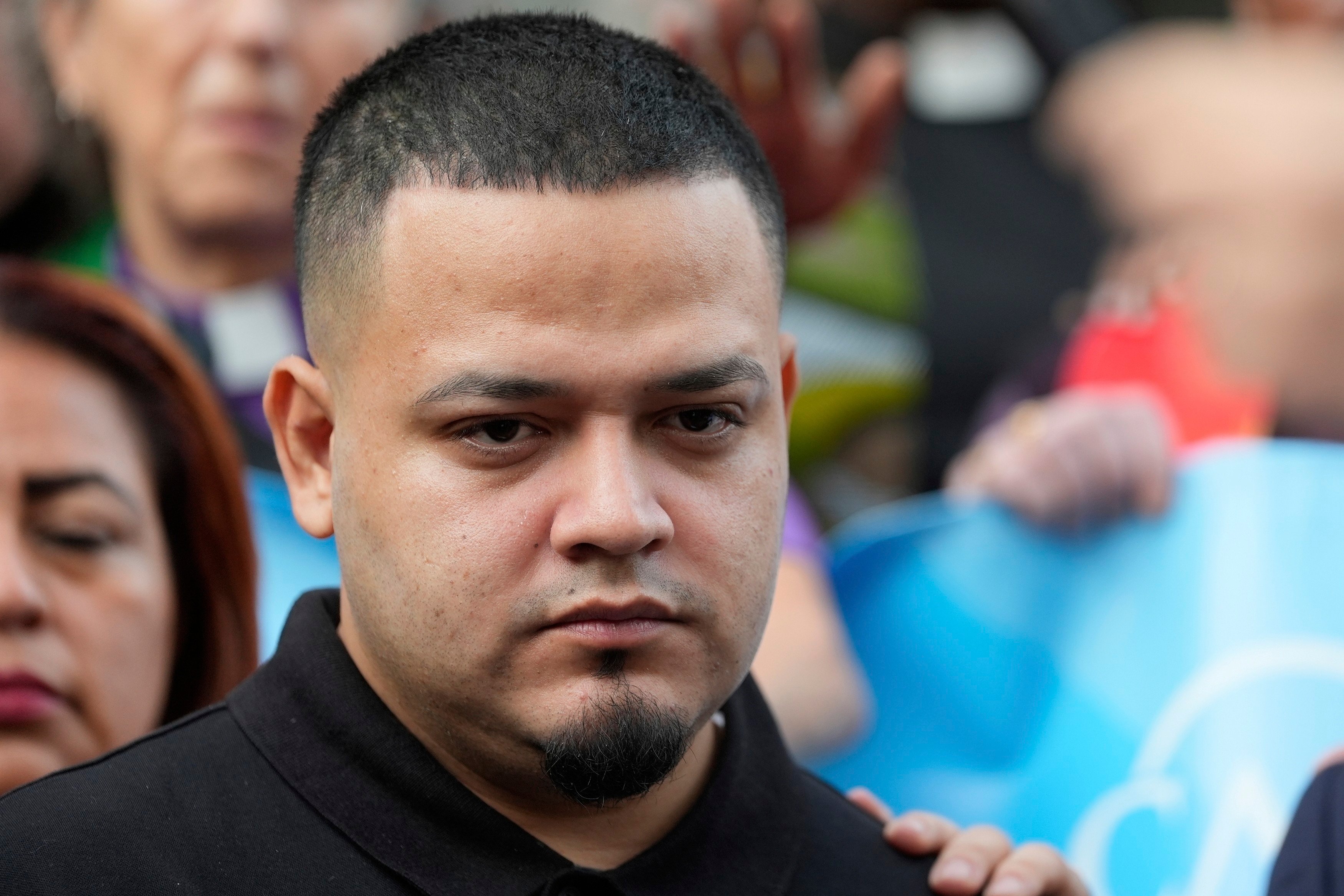 Kilmar Abrego Garcia joins supporters in a protest rally outside the Immigration and Customs Enforcement (ICE) field office in Baltimore in August. Photo: AP